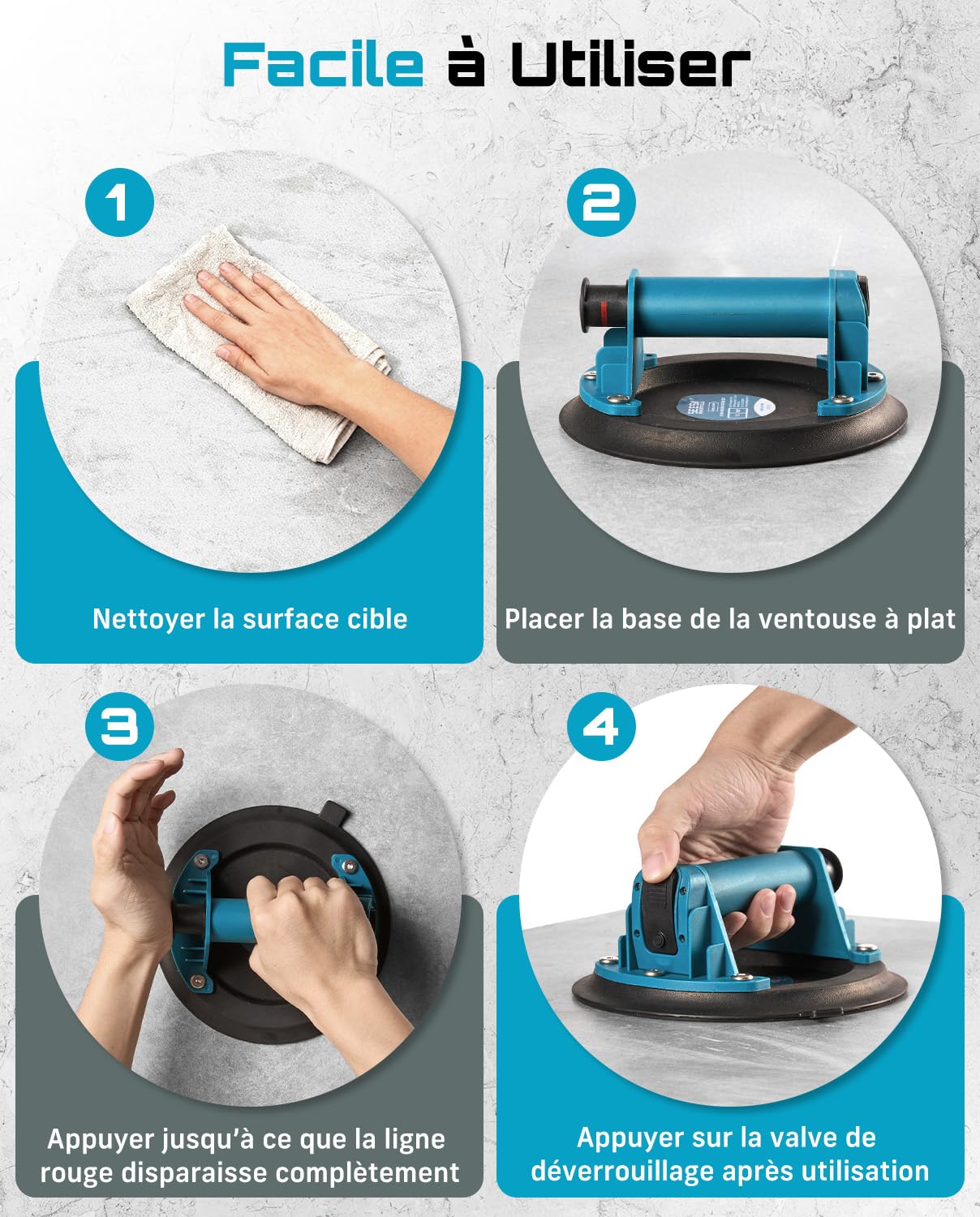 SEESII Ventouse Carrelage, 2 Pièces 8" Ventouse Vitre Professionnelle avec Pompe ABS + Poignée, Charge 200 KG, Ventouse de Levage pour Pierre, Granit, Fenêtres et Tôles Métalliques