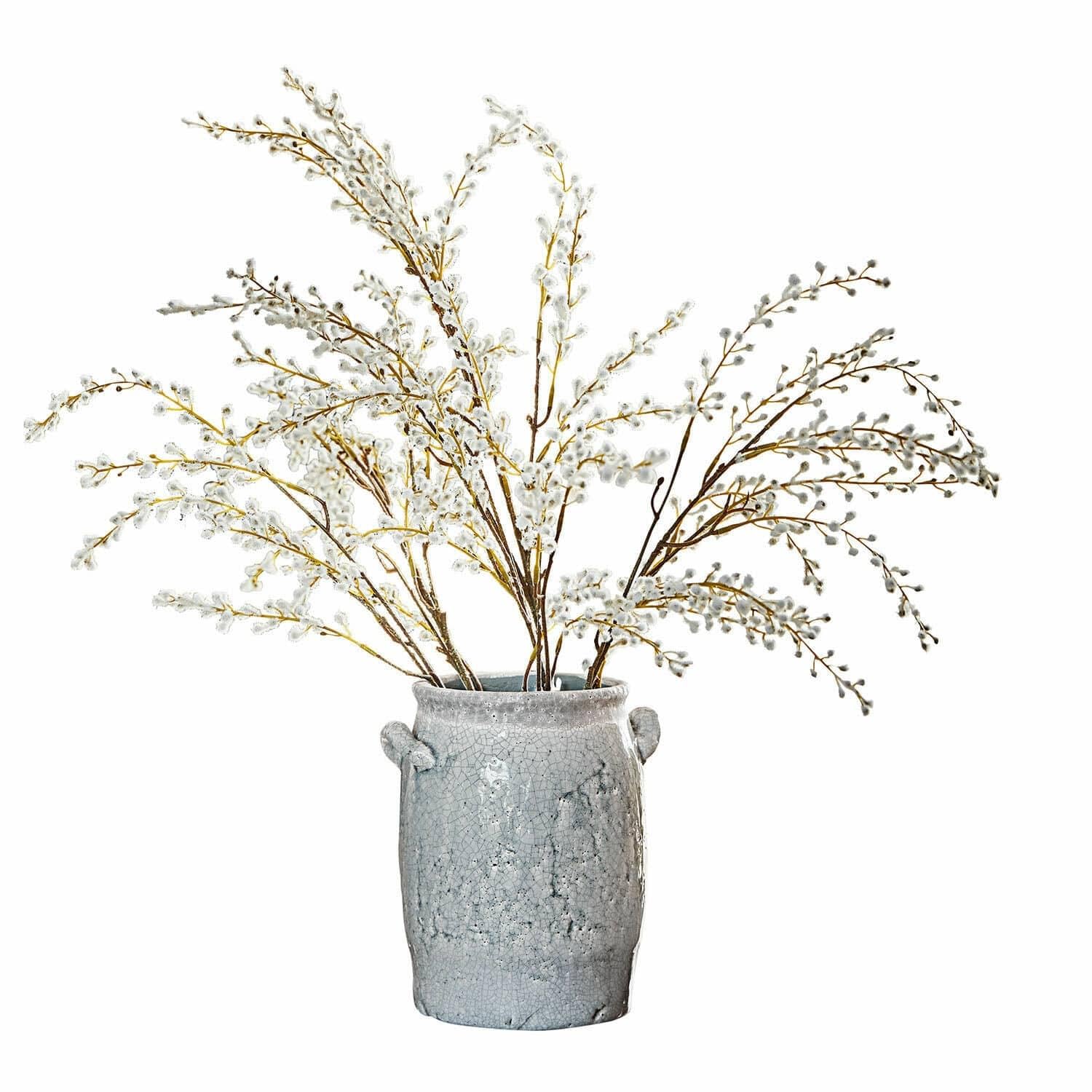 Loberon Deko-Zweige 3er Set Palmyra, weiß/braun | handgefertigt, naturgetreue Weidenkätzchen-Optik, Kunstblume, Dekoration, Kunststoff, Eisendraht