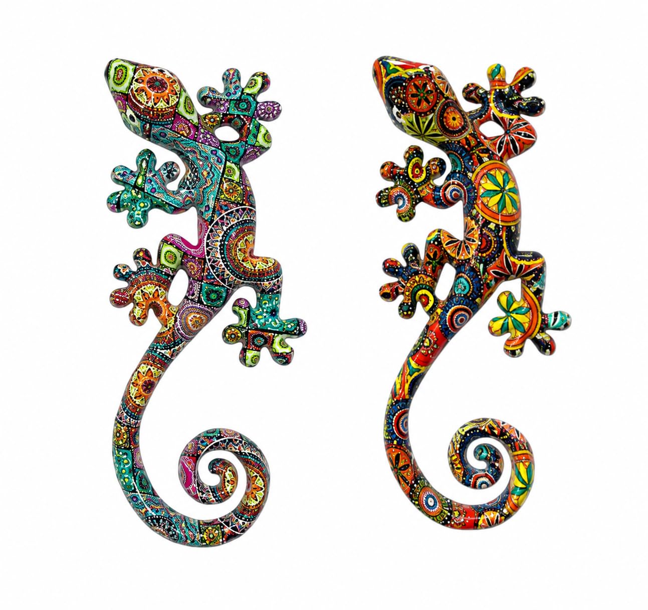 SIGNES GRIMALT Set of 2 Colorful Resin Gecko Lizards - Bohemian and Exotic Wall Decoration - 17cm