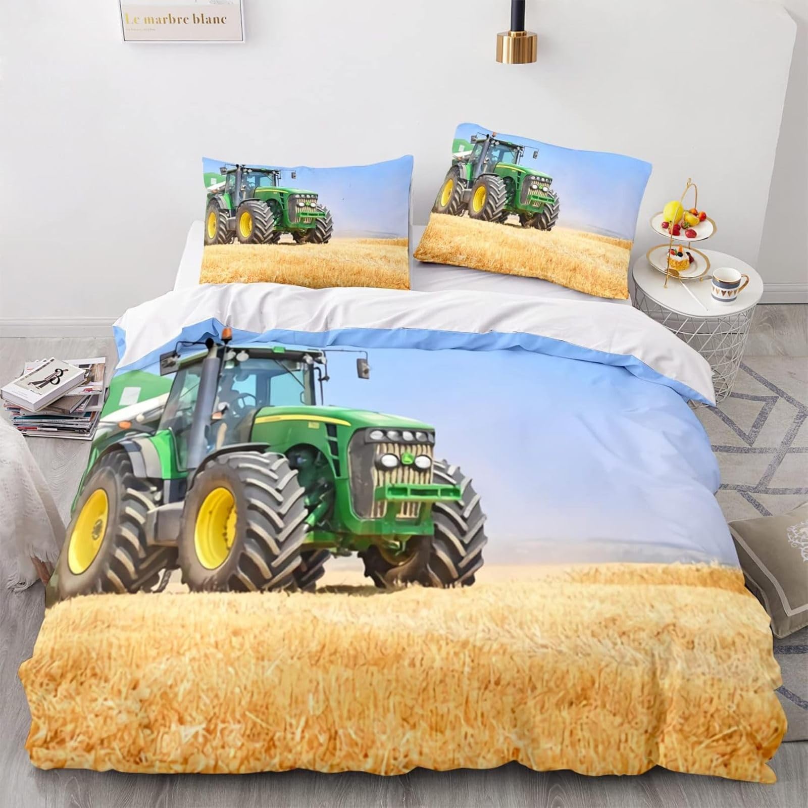 Bettwäsche 155x220 GrüNer Traktor Bettwäsche-Set mit Reißverschluss Schließung und 2 Kopfkissenbezug 80x80 cm - Weicher Atmungsaktive Mikrofaser Bettbezug für Kinder Mädchen