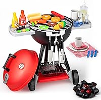 JOYIN Kids BBQ Grill Toy Set with Lights & Sounds - 34PCS Pretend Play Kitchen Playset for 2-4 Year Olds, Indoor Outdoor Toddler Fun Gift