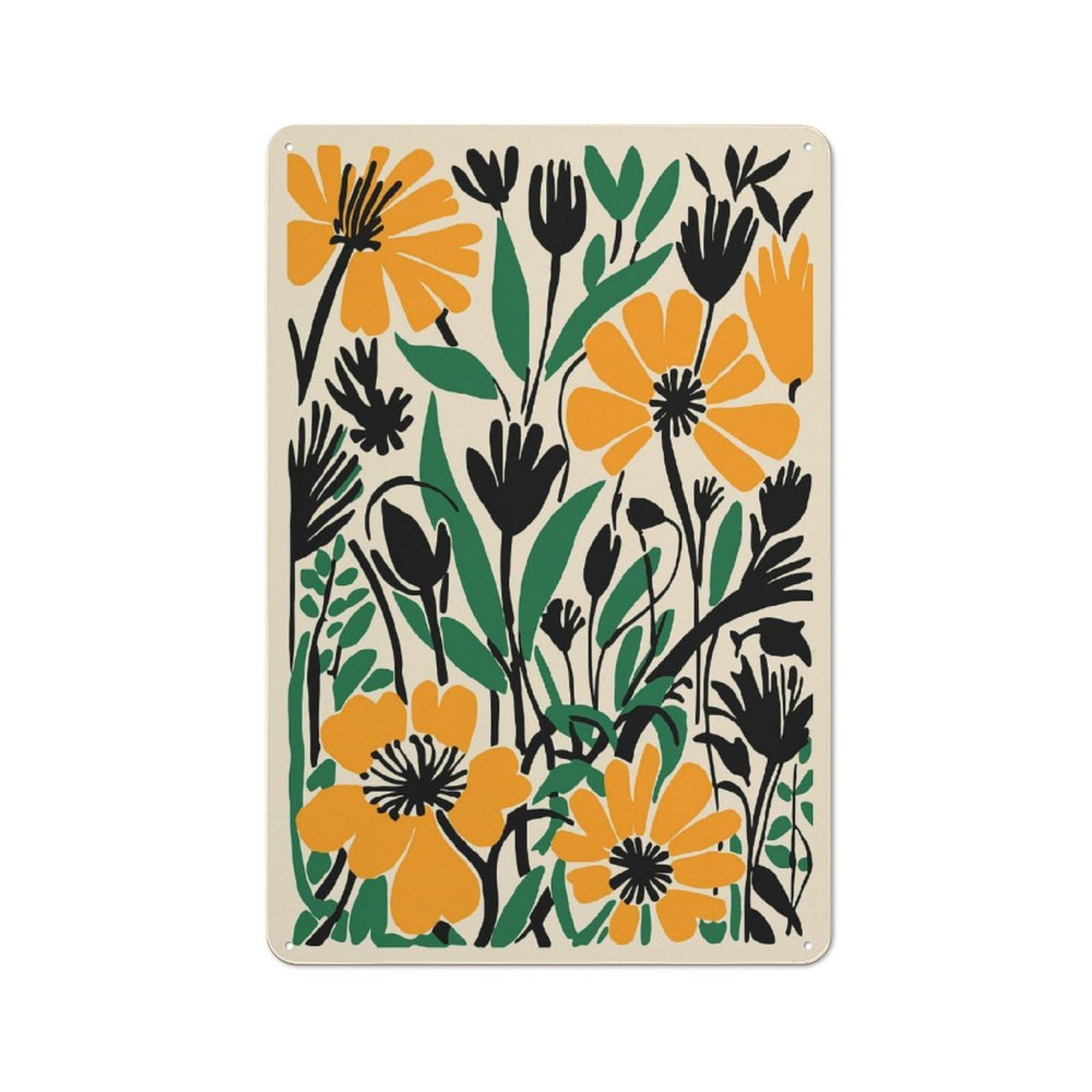Junmoney Style-12 Smart Floral Illustration With Orange And Black Office Metal Sign 30X20cm, Creative Space Decor For Home Office, Reading Corner Or Bedroom