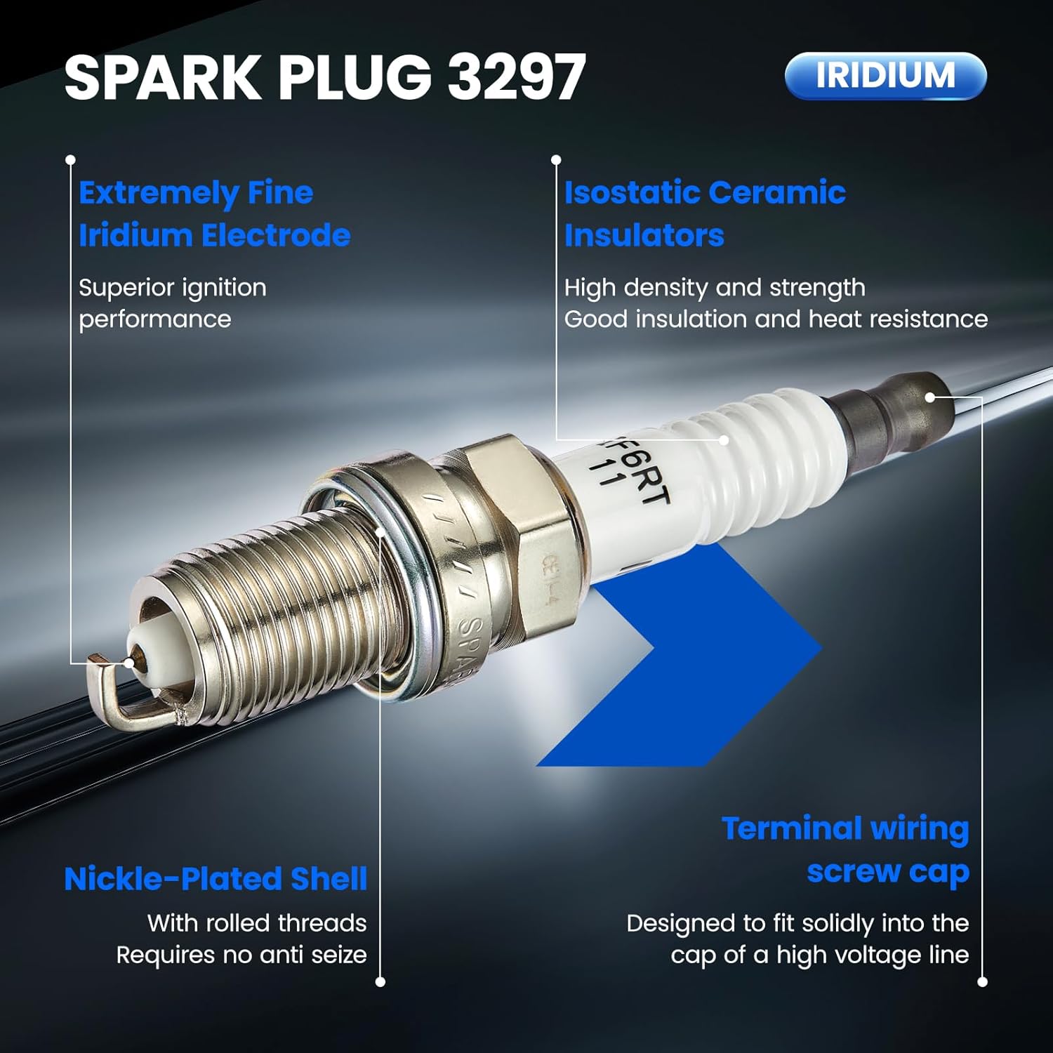 3297 Iridium Spark Plugs 6 Pack - Compatible with Toyota Camry, Highlander, Sienna, Avalon, Supra, Solara Compatible with Lexus RX300, ES330, SC300,ES300,RX330, C32 AMG SLK32 AMG