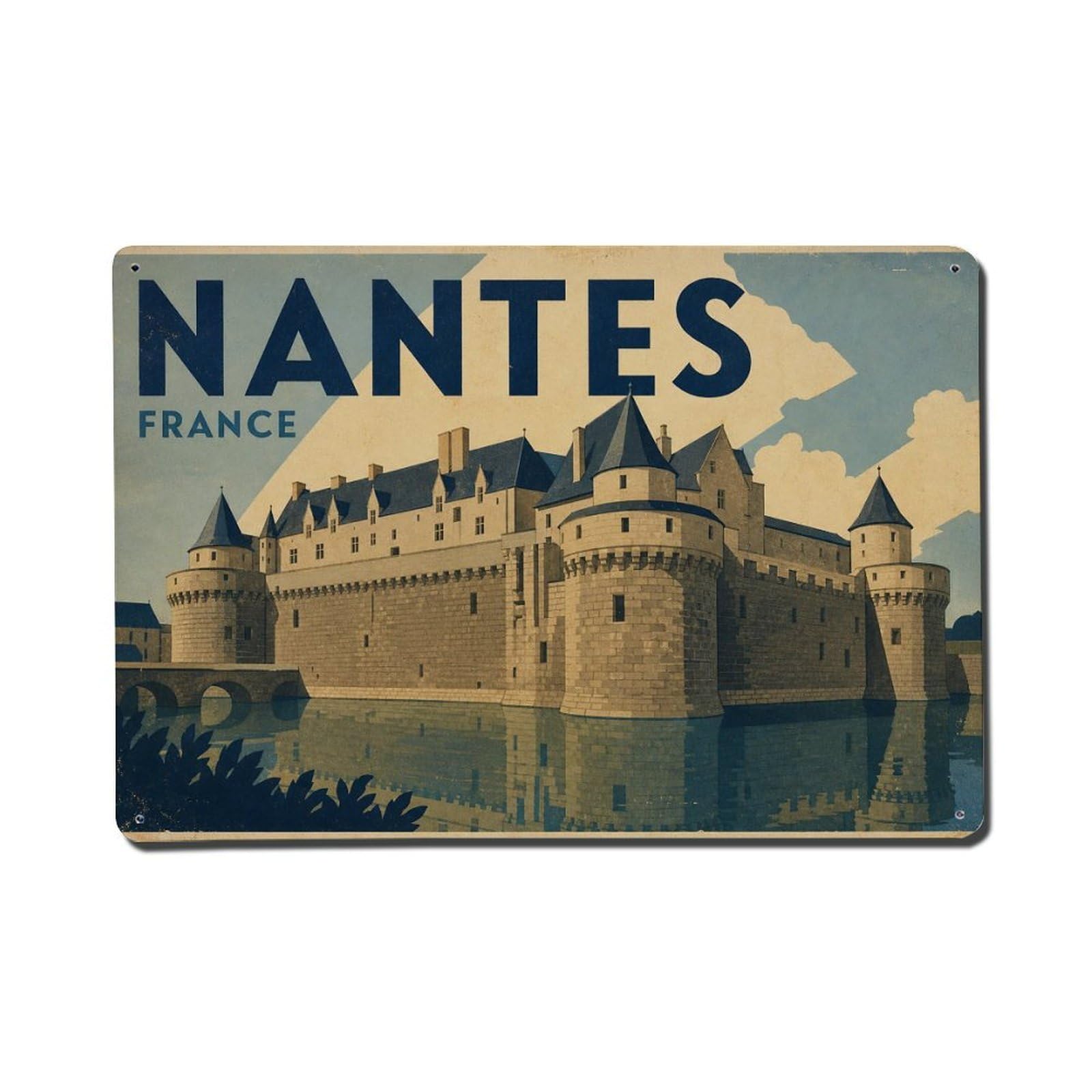 Retro Travel France Nantes 1 Metal Tin Sign Plaque Wall Decor for Cafe, Club Bar, Office, Garden Metal Poster 8x12Inch