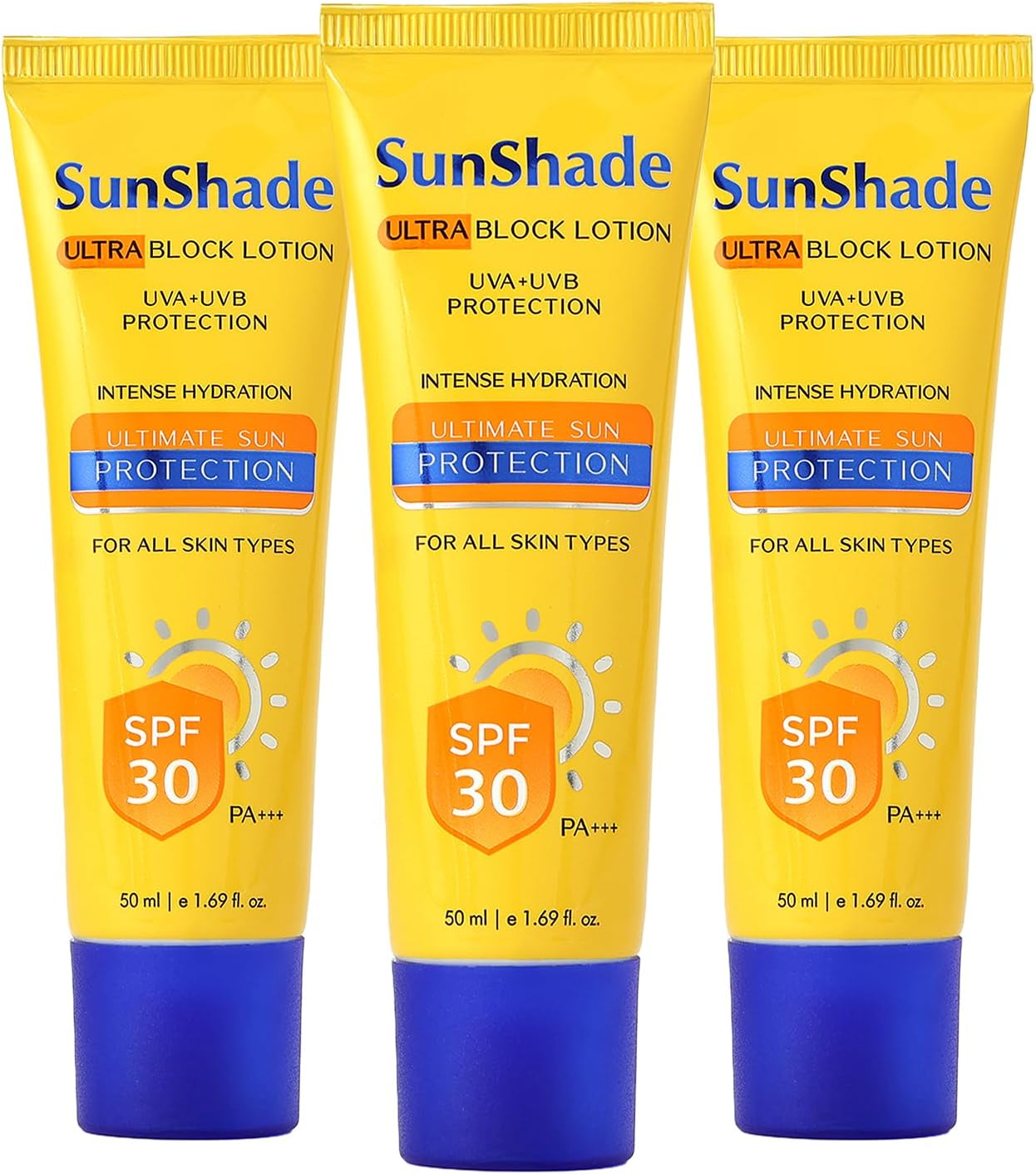 Leeford SunShade Sunscreen Lotion SPF 30 PA+++ | Ultra Light, Non-Greasy, No White Cast Sun screen for Men & Women for Face & Body, Water Resistant Sun Block for All Skin Types 50ml Each (Pack of 3)