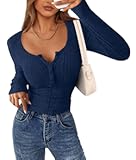 Women's Long Sleeve Tops 2025 Fall Fashion Henley Shirts Slim Fitted Ribbed Knit Tees Blouses Going Out Outfits