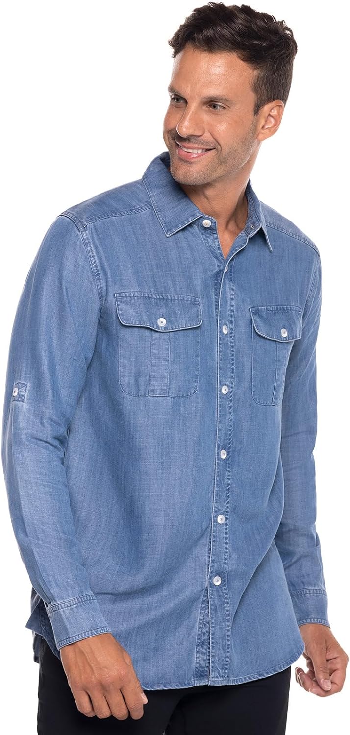Men's Chambray Long Sleeve Shirt - UPF 50+ Sun Protection - Carson