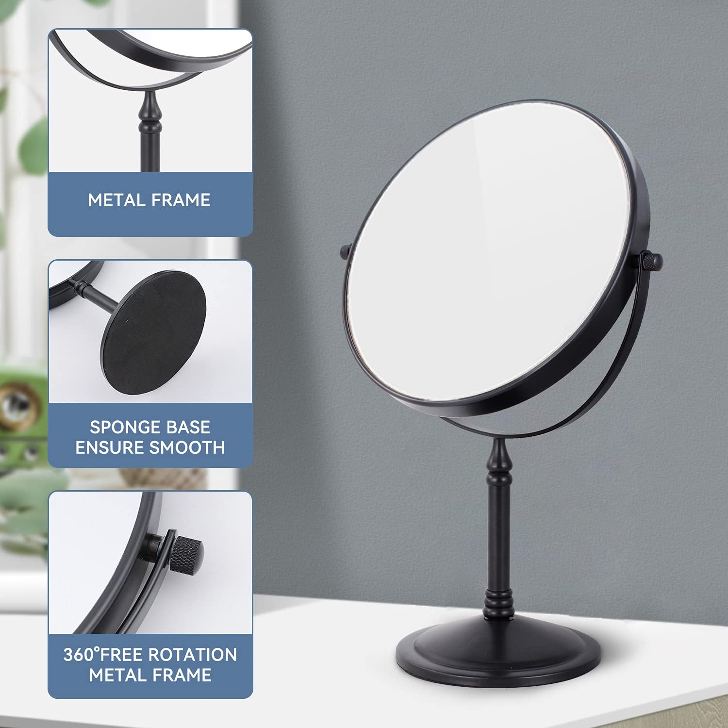 DOWRY 8-Inch Tabletop Two-Sided Swivel Vanity Mirror with 10X Magnification Gifts for Women Wife Mom Teengirls Mothers Day Matte Black(10X)