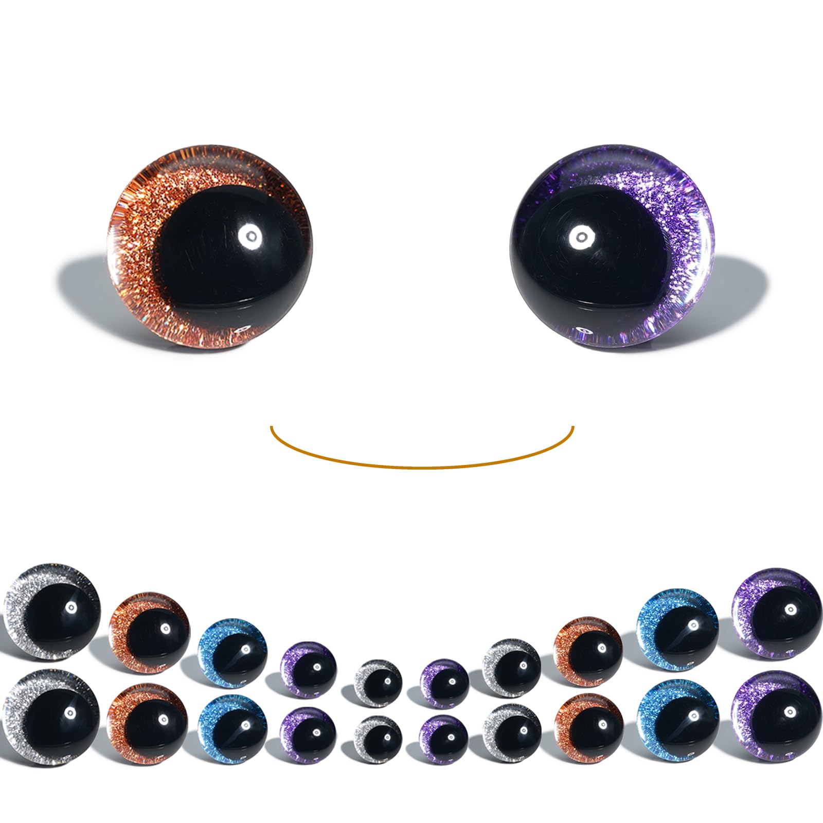 SEVENSUN 16-30mm Sparkling Off-Centered Glitter Safety Eyes, 3D Moon Glitter Eyes with Washers, Doll Making Stuffed Craft Crochet Safety Eyes for Crocheting Amigurumi