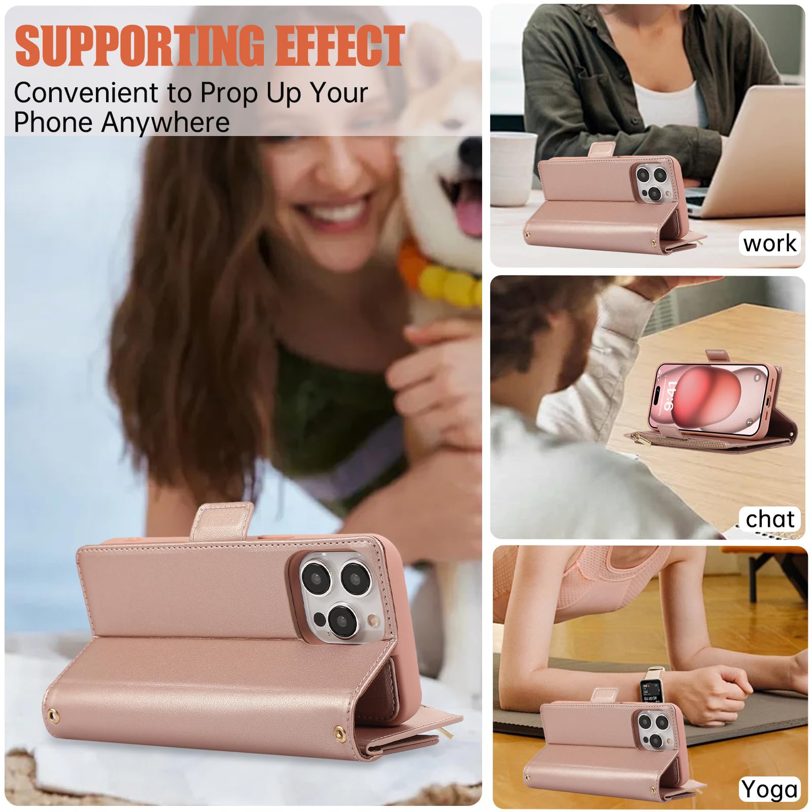 Hülle Für iPhone 16 Pro Max/16 Pro/16 Plus/16, Abnehmbare Leder Schutzhülle Brieftasche Magnetisches Handschlaufe Schultergurt Handytasche,Braun,16 Plus