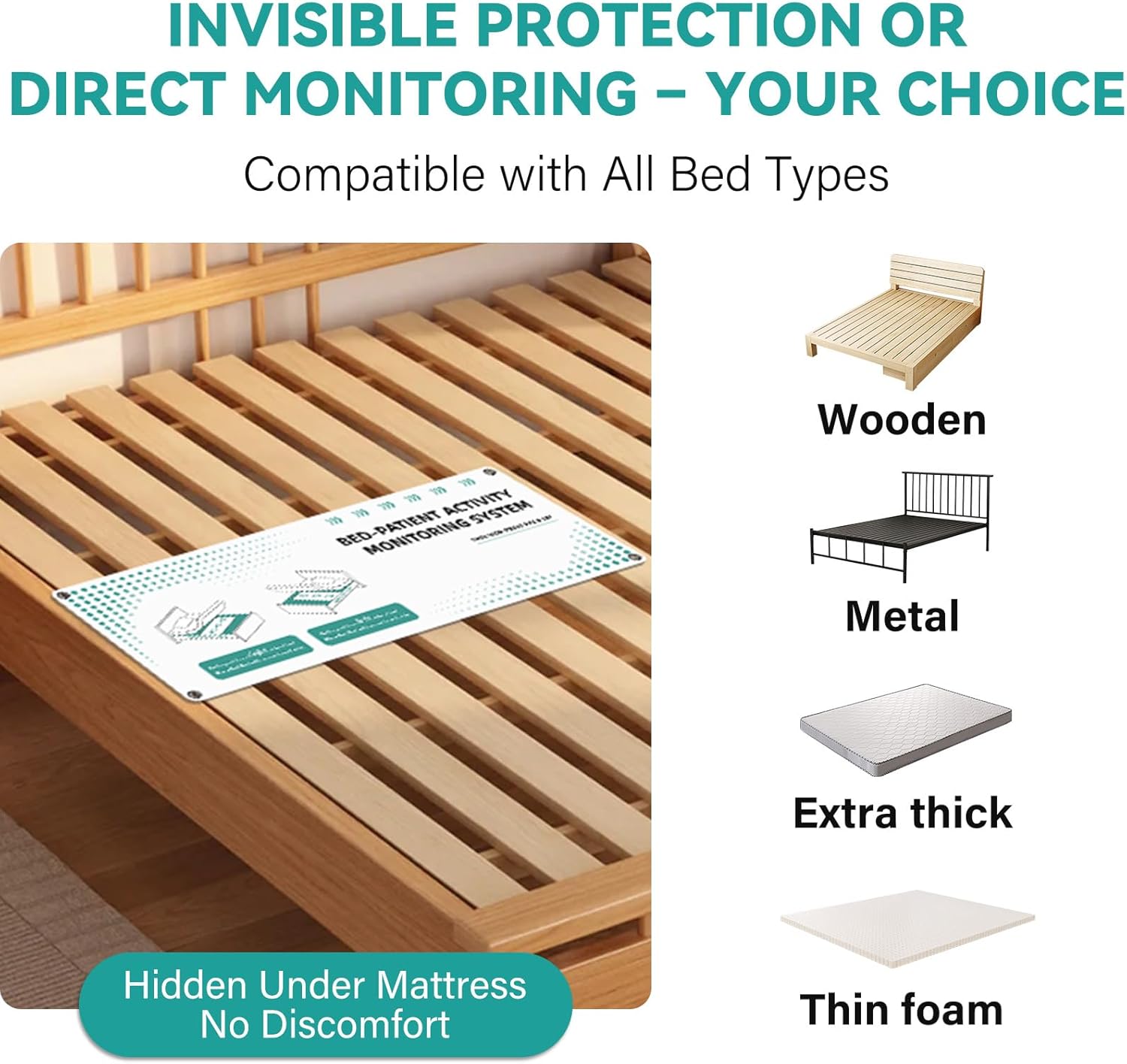 Wireless Bed Alarm for Elderly - Fall Prevention Sensor Pad with Pager - Early & Exit Alert Modes for Dementia Patients - Under Mattress Support, Replaceable Battery