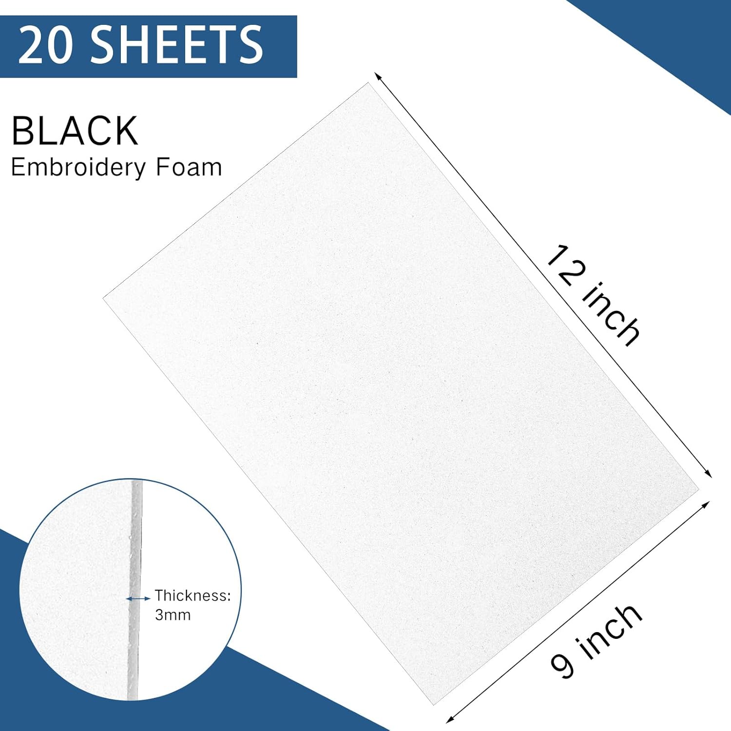 Innconee 20 Pcs 3mm Embroidery Foam EVA Foam Sheets for 3D Embroidery Arts and Crafts, DIY Projects, Hand Sewing, Quilting, Hats, Cosplay Costumes, Pillows (White,9 x 12 Inch)