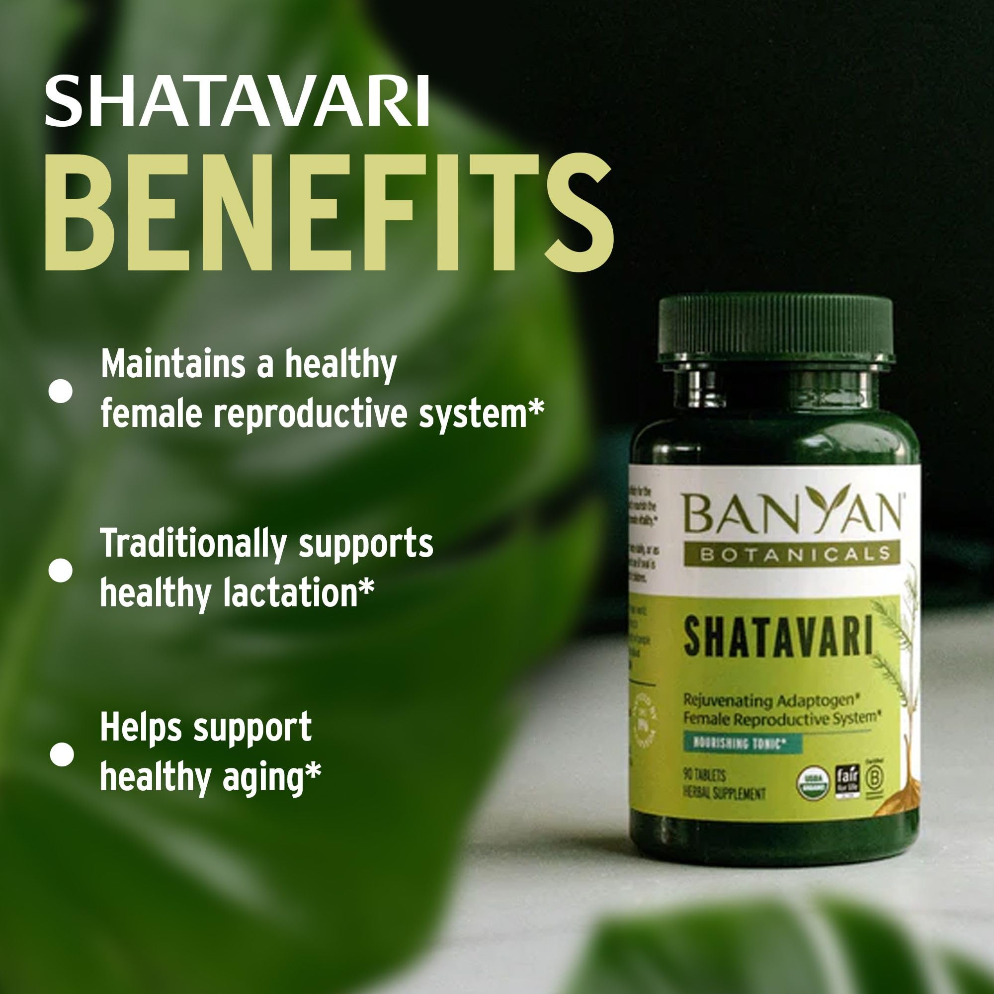 Banyan Botanicals Organic Shatavari Tablets – Rejuvenating Tonic for Feminine Vitality & Reproductive Health – Cooling Adaptogen for Internal Balance & Stress Support – 90 Tablets – USDA Organic — Amazon image 5
