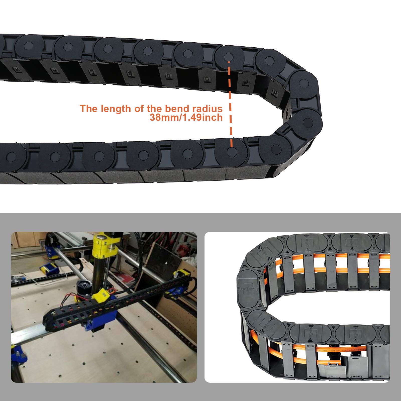 2Pcs 18x37mm Nylon Drag Chains Semi Closed Cable Wire Carrier Tow Line 1M Length Flexible Nested for Electrical Machines 3D Printer Accessories 1