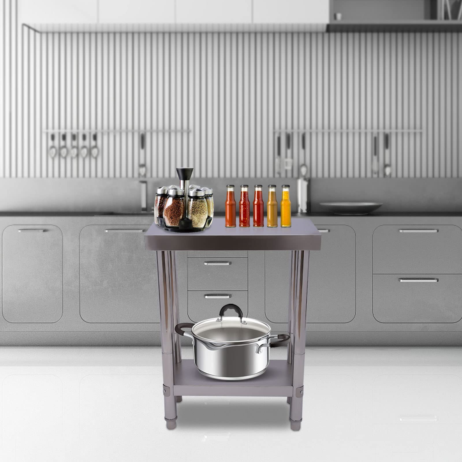 BINELUCOLU Stainless Steel Commercial Kitchen Work Table, Heavy Duty Prep & Work Table with Bottom Shelf, 23.62 x 11.81 x 33.46 inches, Silver