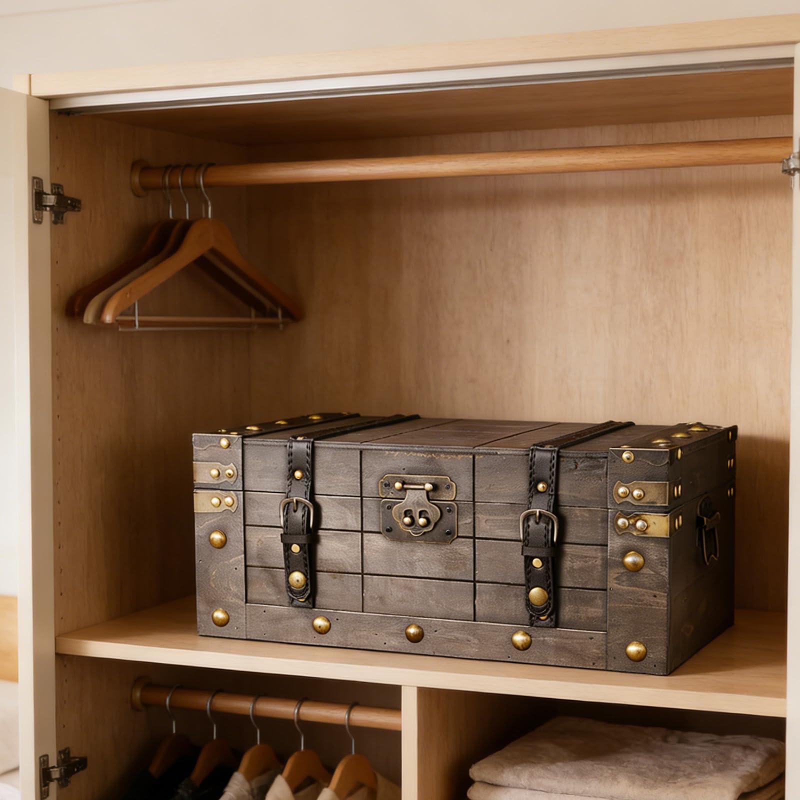 Caja de almacenamiento de joyas de madera envejecida con cierre para decoración de oficinas en casa, caja de recuerdos de madera con mecanismo