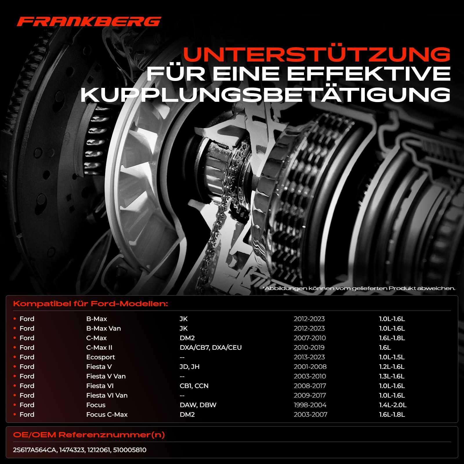 Frankberg Zentralausrücker Kupplung ohne Sensor Kompatibel mit Fiesta V JD JH 1.2L-1.6L 2001-2008 B-Max JK 1.0L-1.6L 2012-2023 C-Max DM2 1.6L-1.8L 2007-2010 Replace# 510005810