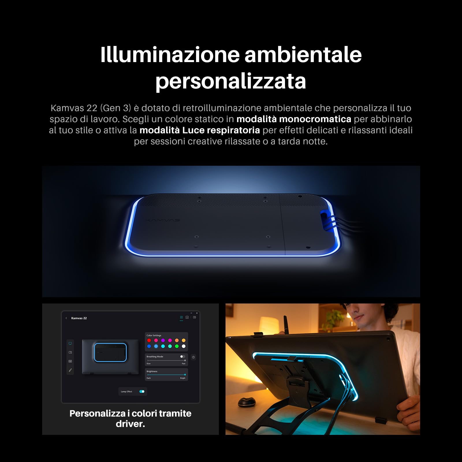 Huion Kamvas 22 (Gen 3 Tavoletta Grafica Con Schermo, display QHD 2,5K 21,5" 90Hz, stilo PenTech 4.0, 16384 livelli, 99% sRGB, ΔE<1,2 per illustrazione, design e animazione