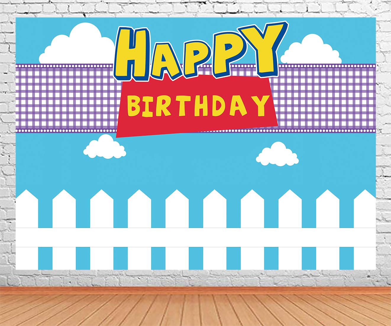 Amazon ブルーホワイト雲誕生日背景 トイストーリーテーマパーティー 9x6フィート ホワイトフェンス 子供 漫画映画背景 ケーキテーブルバナー フォトブーススタジオ小道具 Lhlu0 バックペーパー 背景布 通販