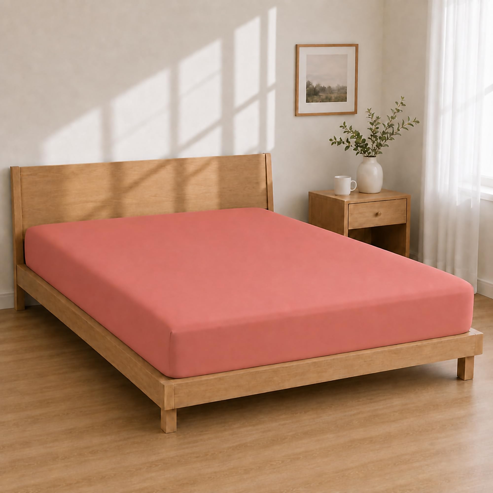 Microfibre Fitted Sheet 150 x 190 x 25 cm Coral 25 cm