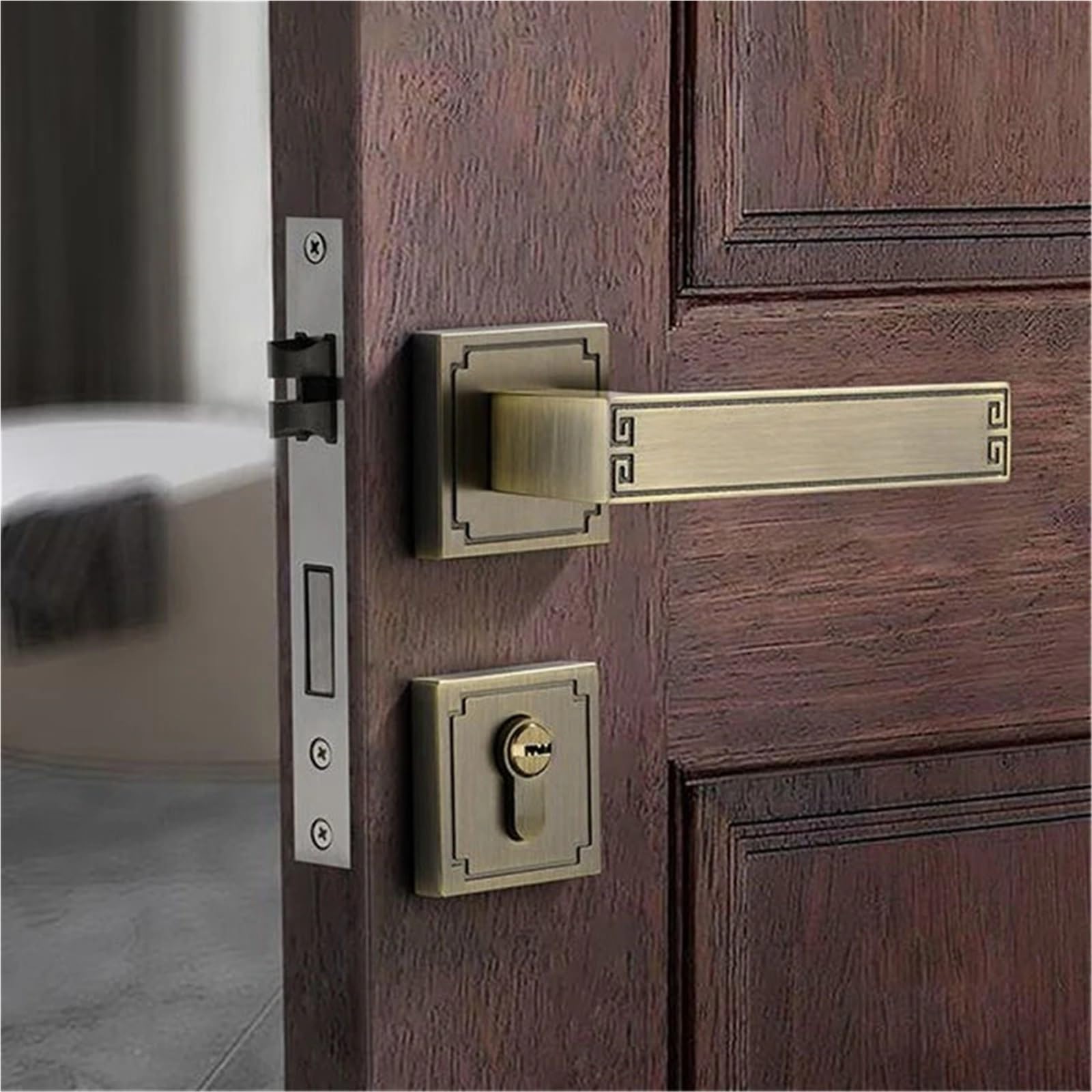 Serrure de porte en bois de style chinois poignée de chambre silencieuse quincaillerie