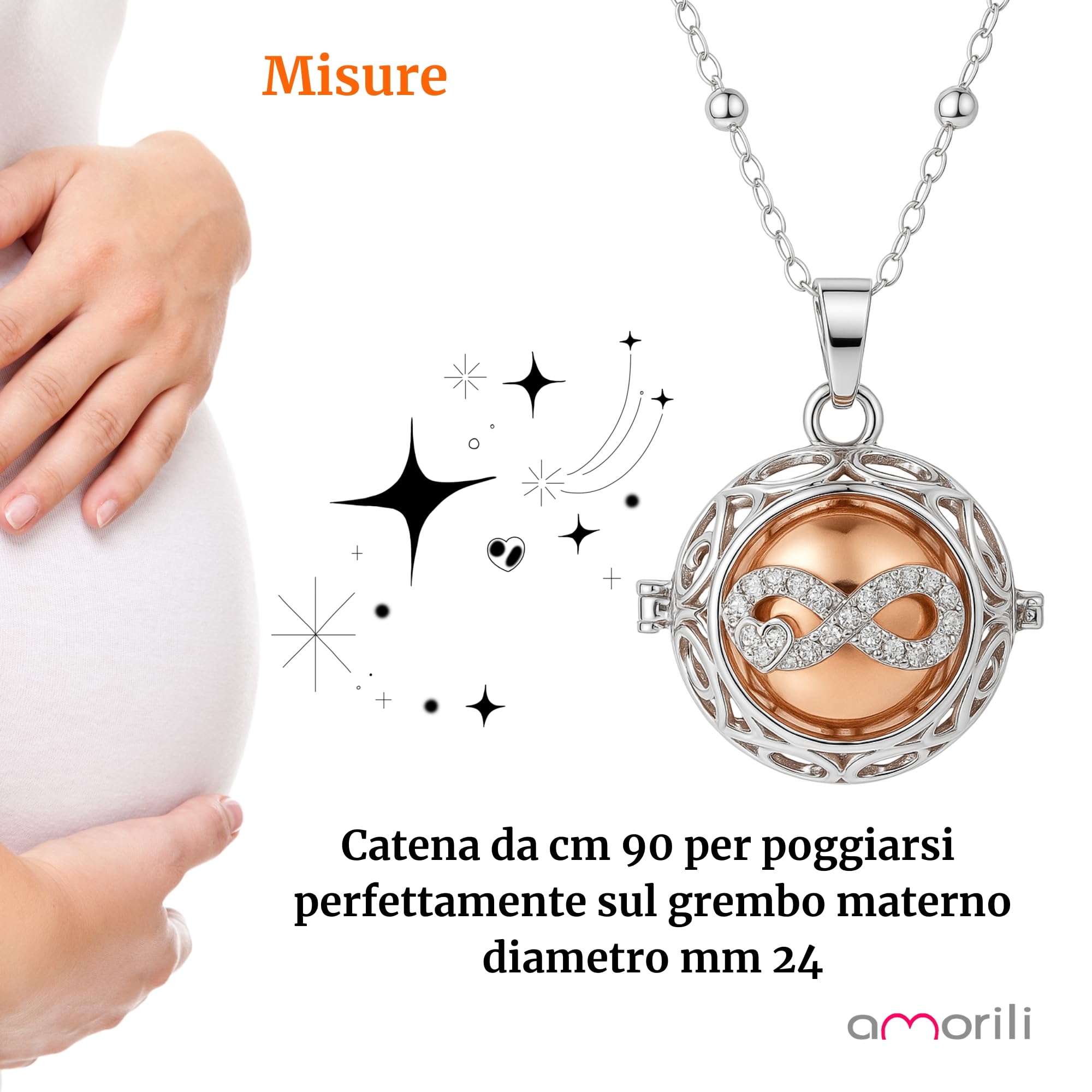 Collana Chiama Angeli Donna Gravidanza – Campanellino Infinito con Ciondolo Bola, Idea Regalo Premaman per Future Mamme