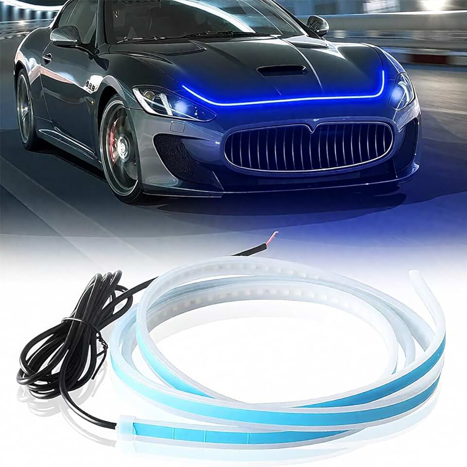 Fita de LED para Carro Azul, 60cm, Seta Amarela Sequencial, 12V, Efeito Neon, Instalação Interna ou Externa para Carros