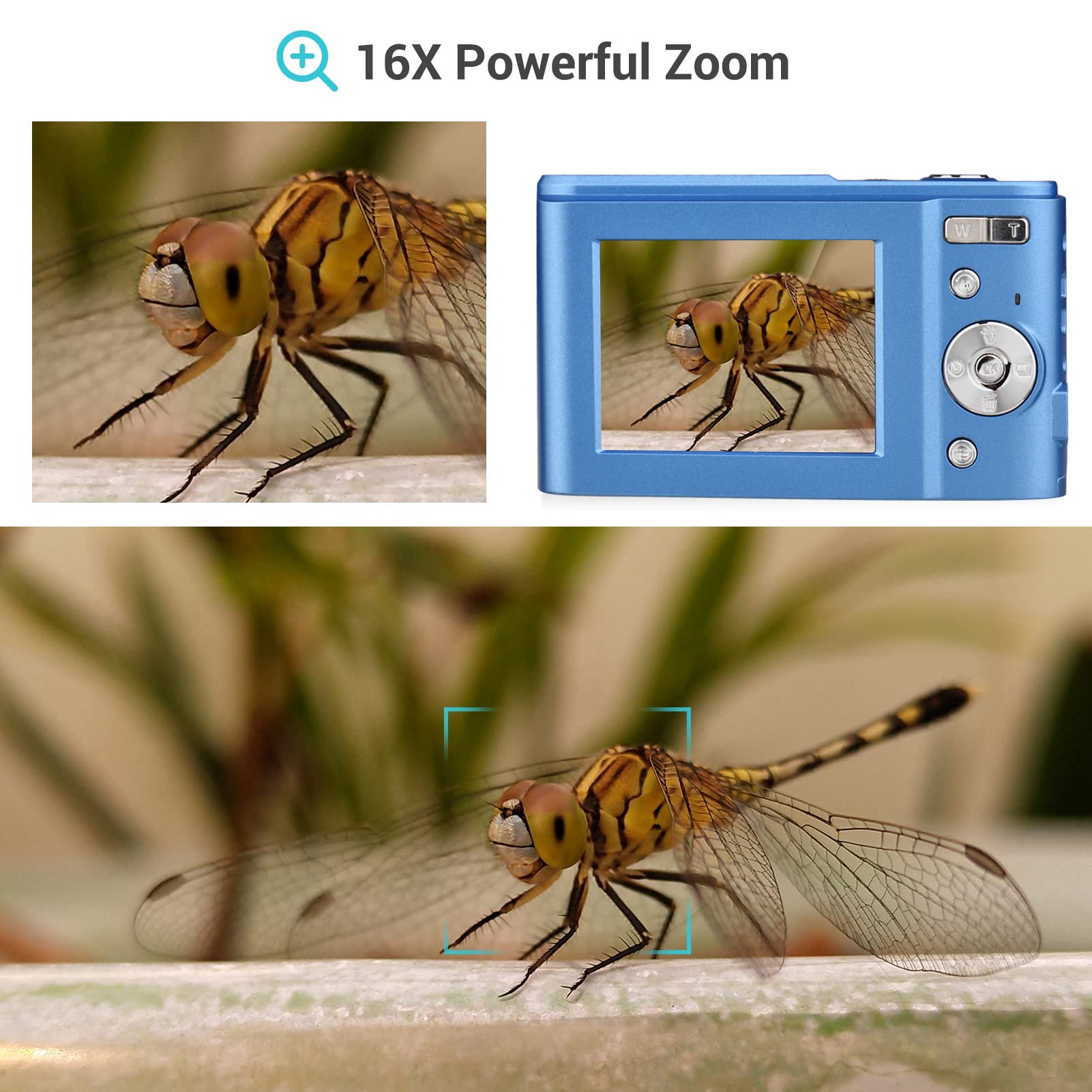 Andoer Aparat cyfrowy z autofokusem, 48 MP, 1080p, 2,4", aparat cyfrowy z 2 bateriami, pasek na rękę, torba do przenoszenia, dla dzieci, młodzieży, początkujących, studentów, ciemnoniebieski