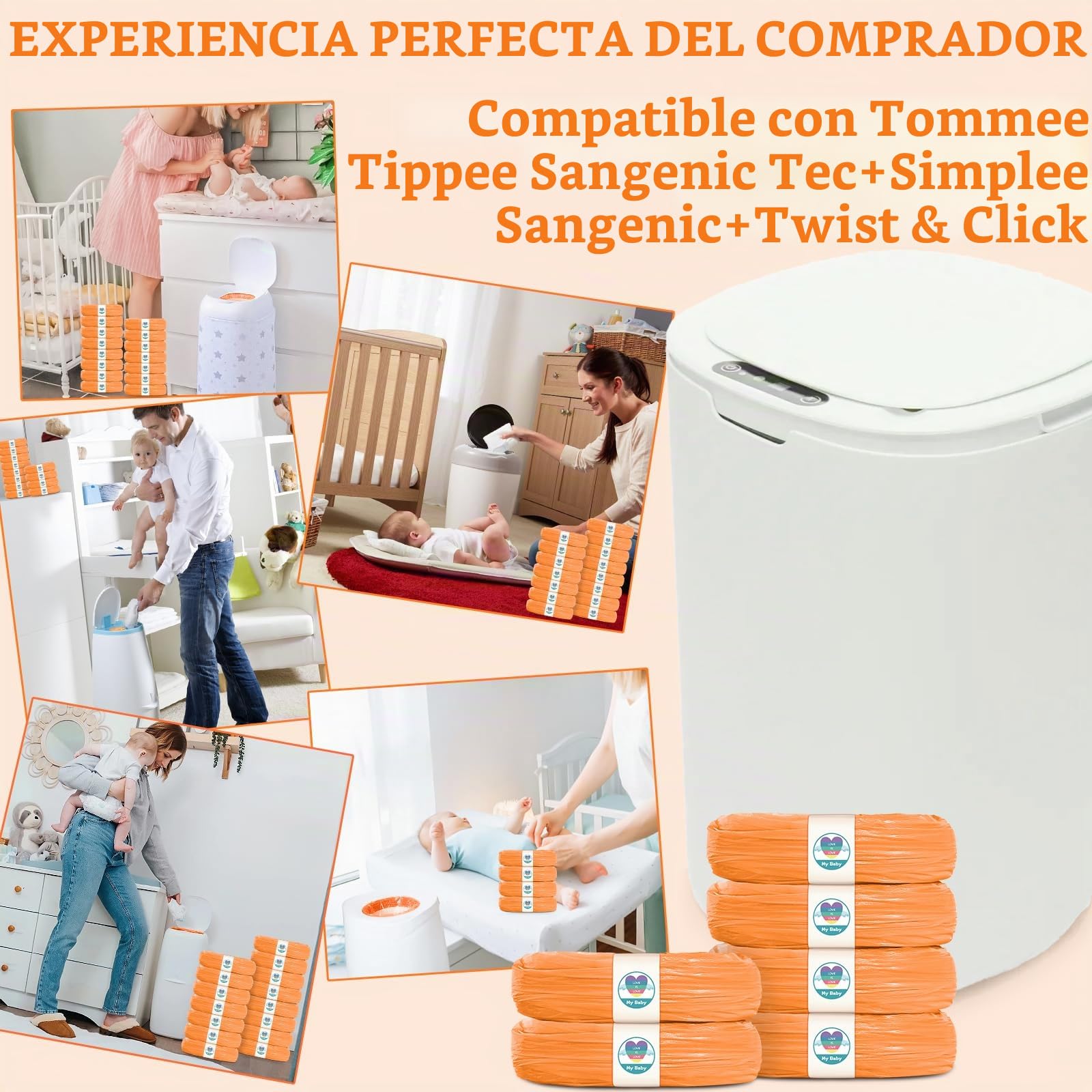 15 Piezas Recambios Cubos de Pañales, Película Engrosada Con Buena Hermeticidad Y Resistente A Los Olores, Adecuada Para Tommee Tippee Sangenic Tec, Simplee Sangenic, Twist & Click