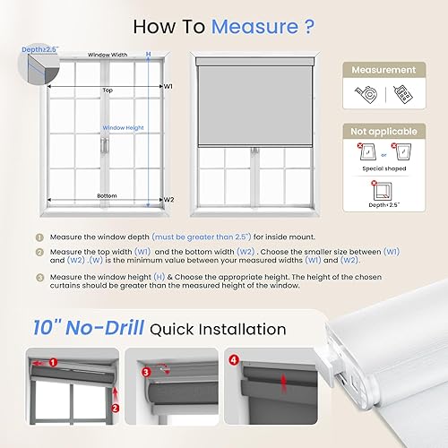 Miniatura 3 de Grandekor Persianas enrollables sin cordón para ventanas sin taladro, sin herramientas, filtran la luz, protección UV, persianas personalizadas para