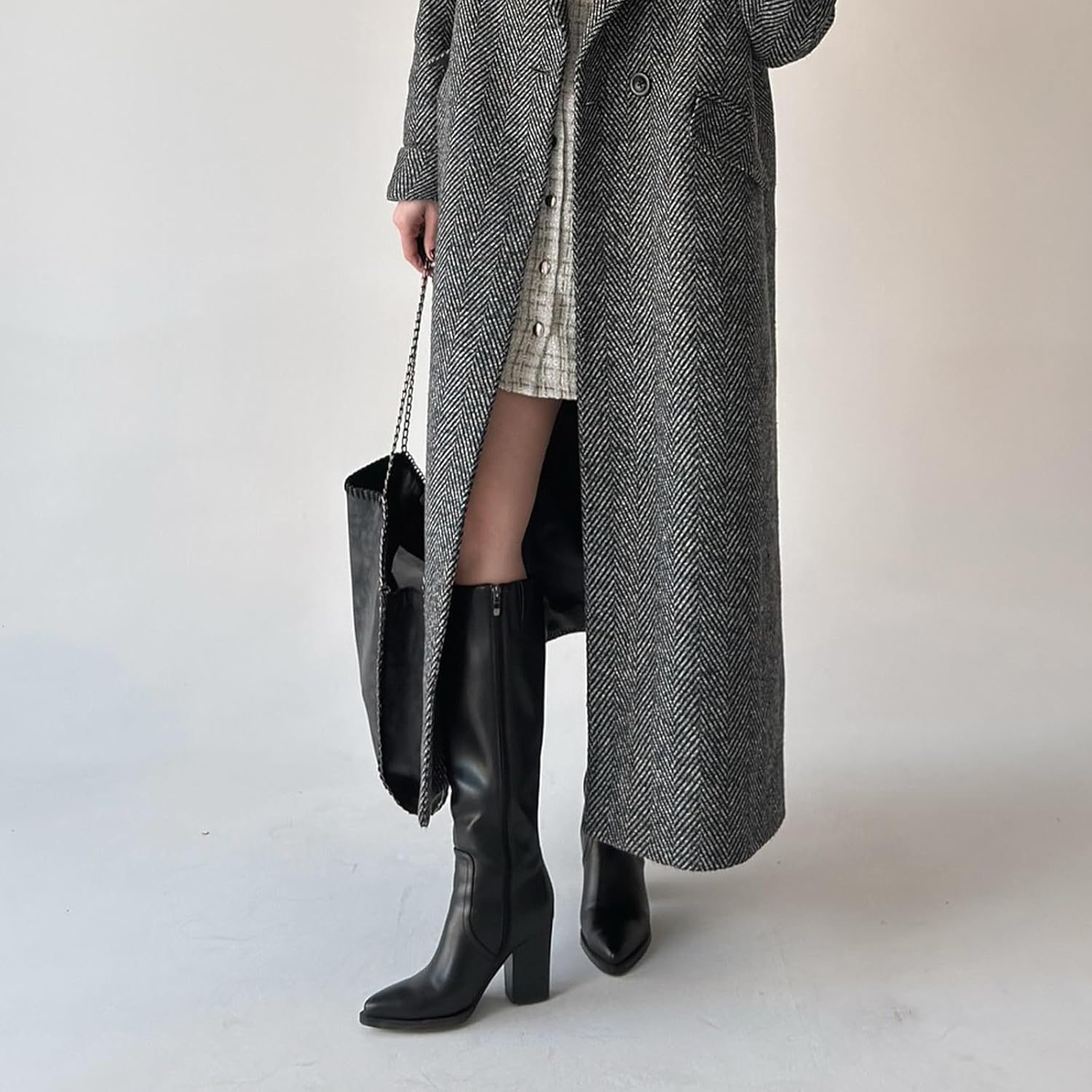 Womens Knee High Boots Retro Chunky Heel Pointed Toe Pull On Classic Knee High Boots for Women Girls Ladies Retro Tall Boot Winter Fall Fashion Boot - Image 3