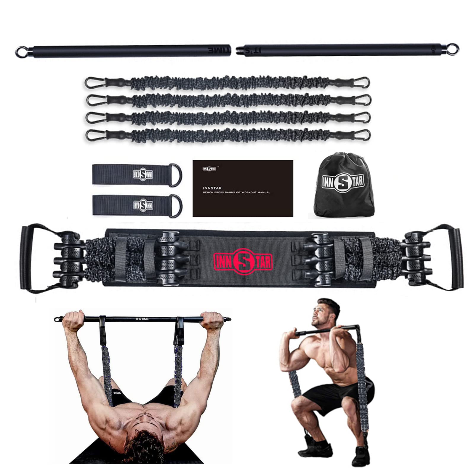 INNSTAR Portatile Home Gym 3.0 Set, elastico pilates per l'allenamento della forza in Palestra Casa, Kit Elastici Fitness Professional per l'allenamento di tutto il corpo, Barra per Pilates