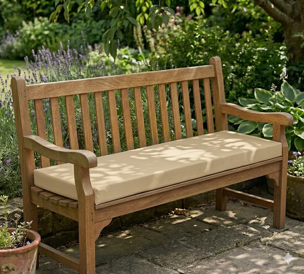 Goldstar Beddings Premium Garden Bench Cushion - 2 Seater Foam Seat Pad for Indoor/Outdoor Use (Beige, 2 Seater 16 x 42 x 2) — image 1