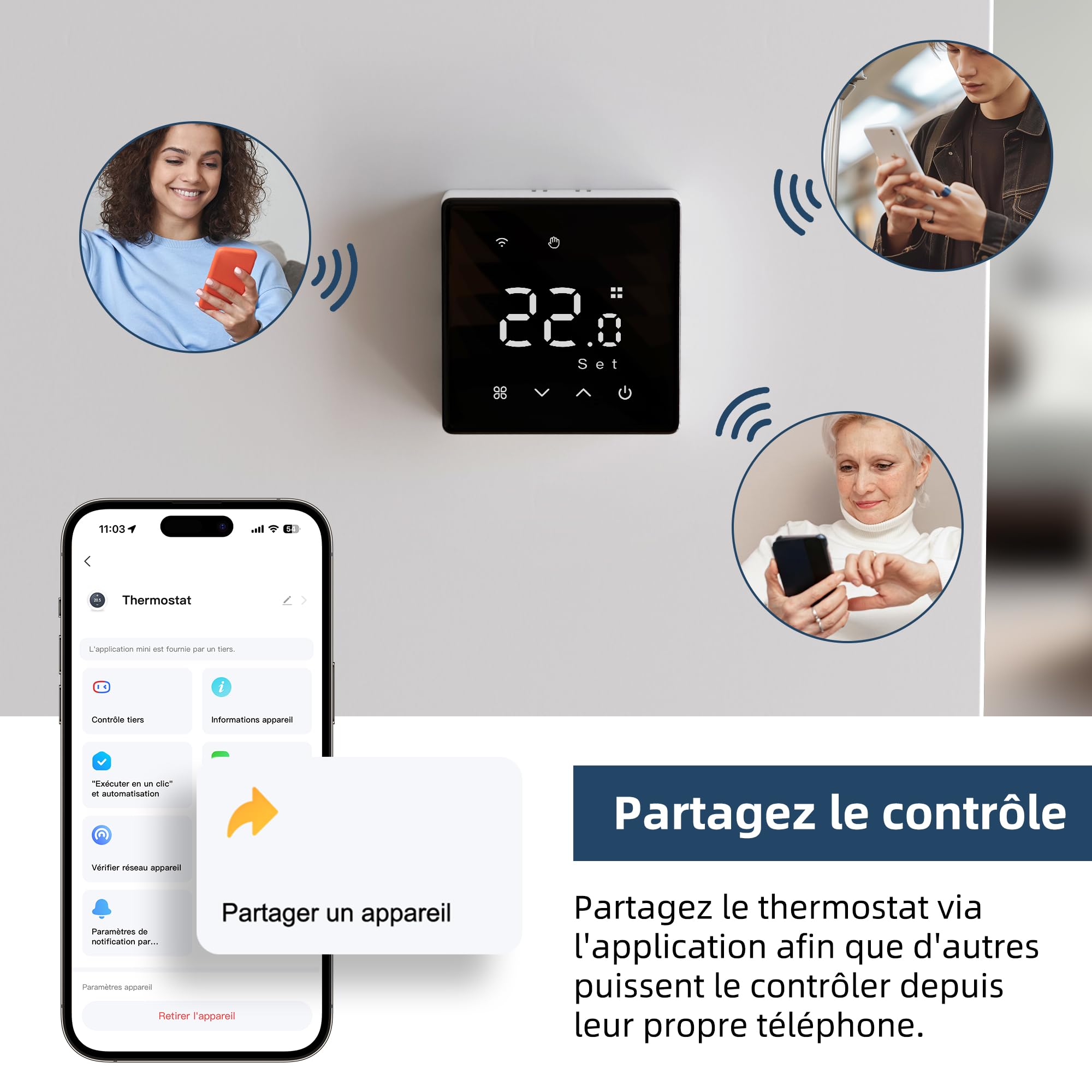 Beok Thermostat chaudière à gaz Wi-FI, Contact Sec, en saillie, Alim.Piles