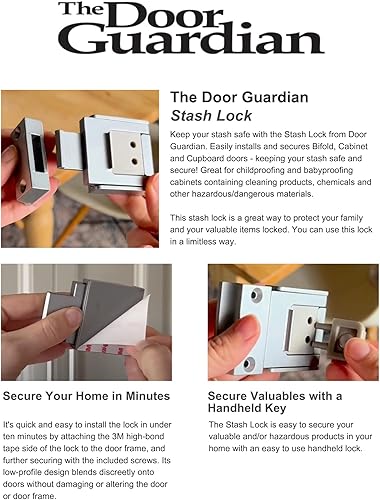 Miniatura 3 de The Door Guardian - Cerradura de almacenamiento - Cerradura segura para armarios y armarios a prueba de niños y a prueba de bebés (níquel satinado)