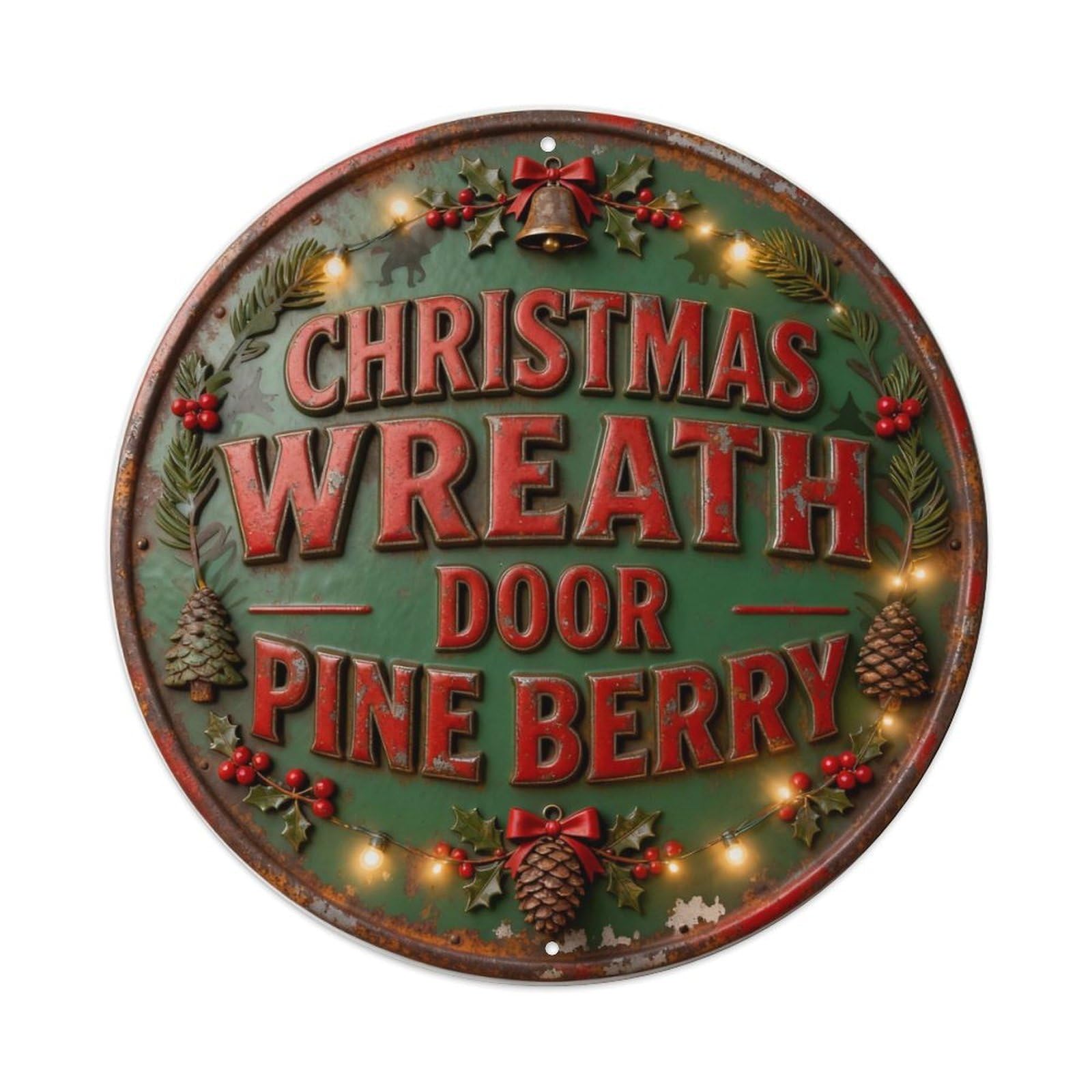 CHRISTMAS WREATH DOOR FRESH PINE BERRY Metal Tin Sign Plaque
