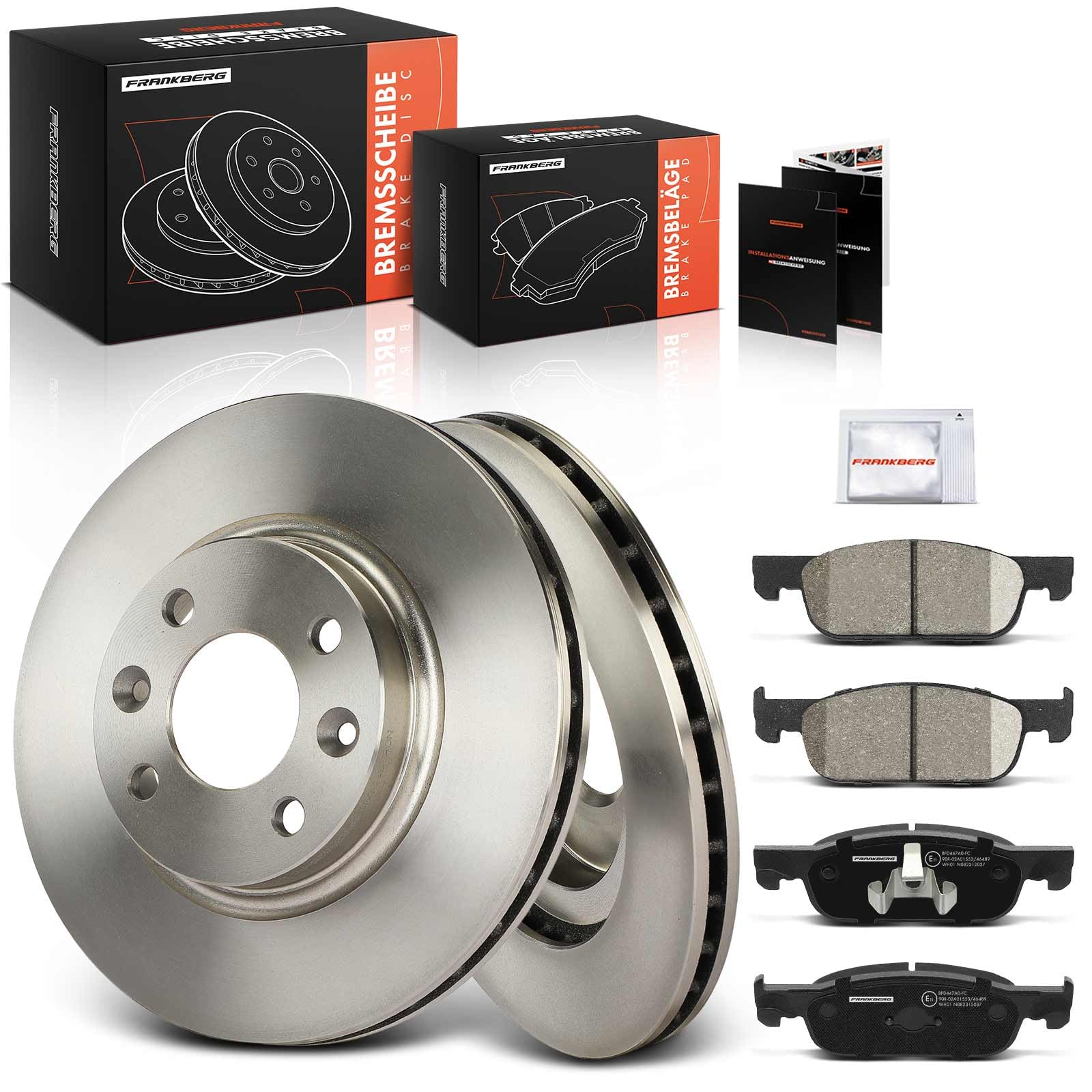 Frankberg Bremsensatz inkl. 2x Bremsscheiben + 4x Bremsbeläge Vorne Kompatibel mit S.a.n.d.e.r.o II Clio IV BH Logan MCV II Twingo III BCA BCM Replace# 410605536R