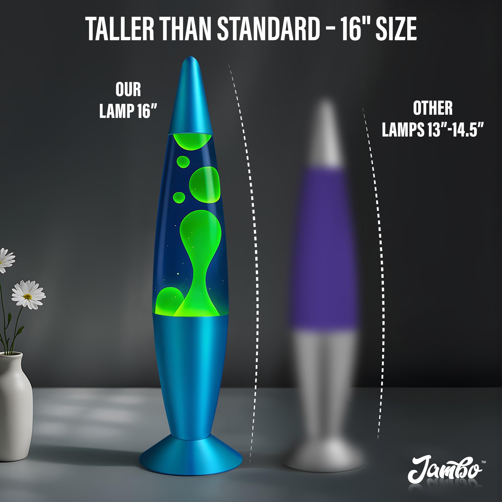 Jambo Hermosa lámpara de Movimiento líquido con Cera Que Fluye como Lava | Entretenimiento para Adultos, Adolescentes y niños (Base Azul, líquido Azul, Cera Amarilla, 16")