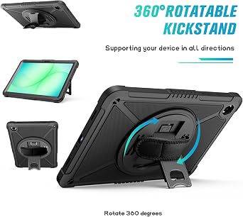 ZtotopCases for Samsung Galaxy Tab A11+ Plus/A9+ 11-Inch 2025/2023, Black | Shockproof Hard Duty Case with Screen Protector, 360 Rotating Hand Strap&Stand+Shoulder Strap for Tab A11+/A9 Plus Tablet