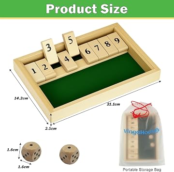 Shut the Box Game 2 Player, Wooden Table Dice Game Family Travel Game