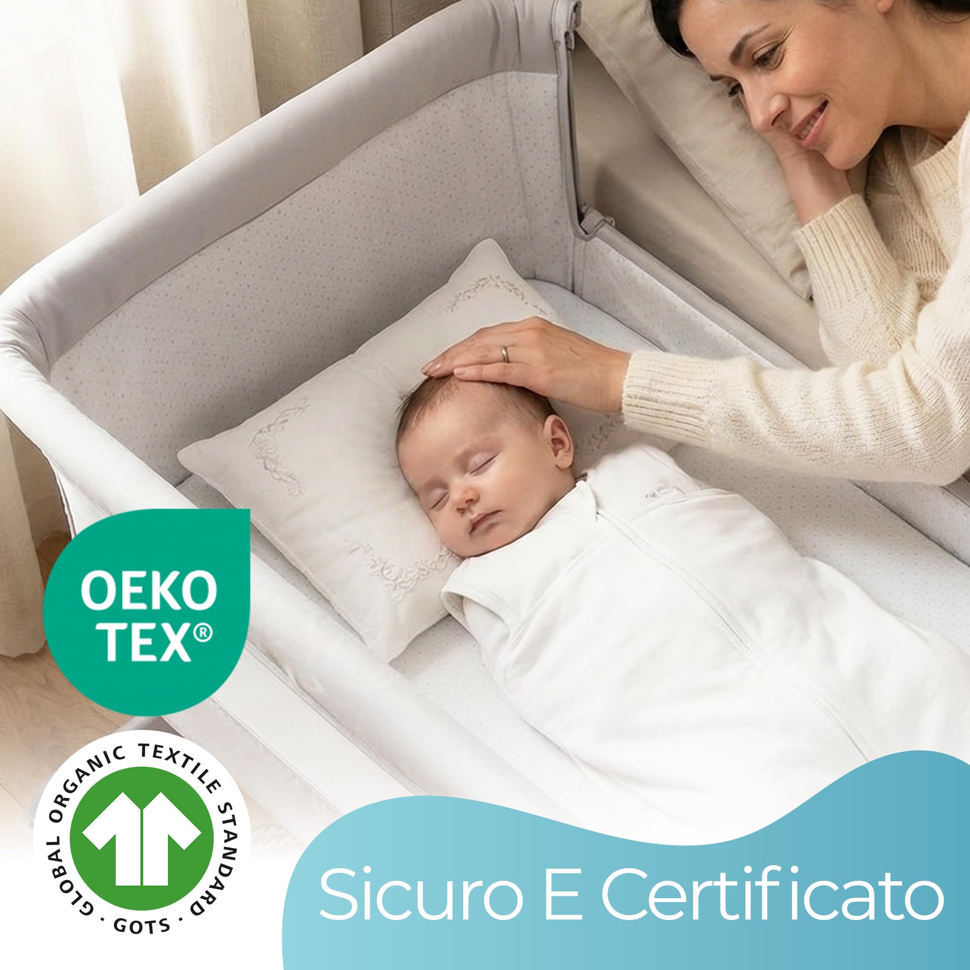 Lenzuola Next To Me 51x85 – Set Di 2 Pezzi Colore Bianco Lenzuolo Angoli Next To Me in 100% Cotone Biologico - Elasticizzate e Ultra morbide