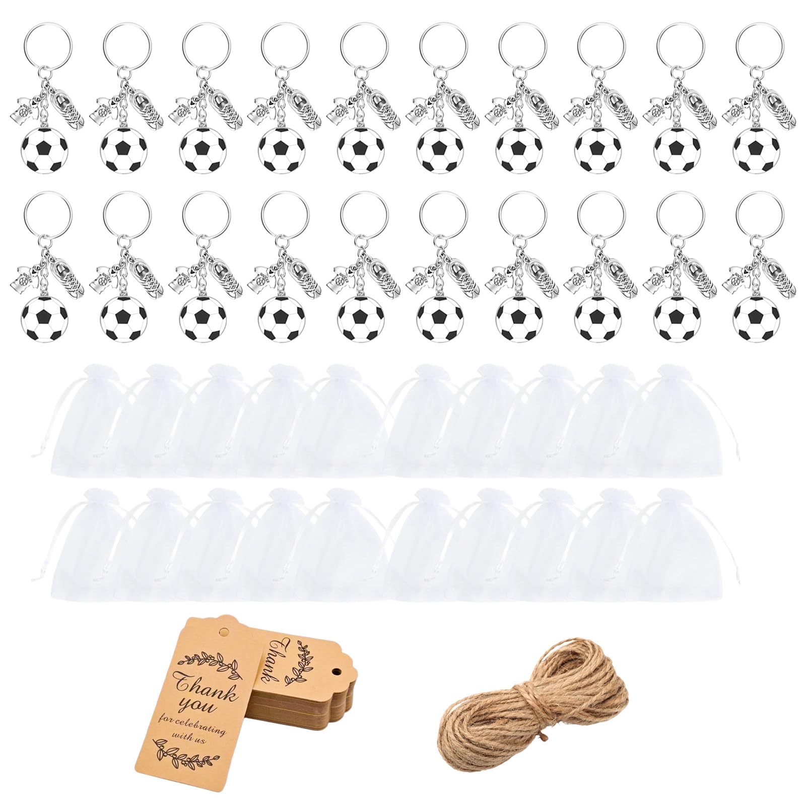 alloneslife 20PCS Football Event Themed Keyrings Metal Attachments Decoration Ideal for Sports Gatherings and Presents Football Event Keychain