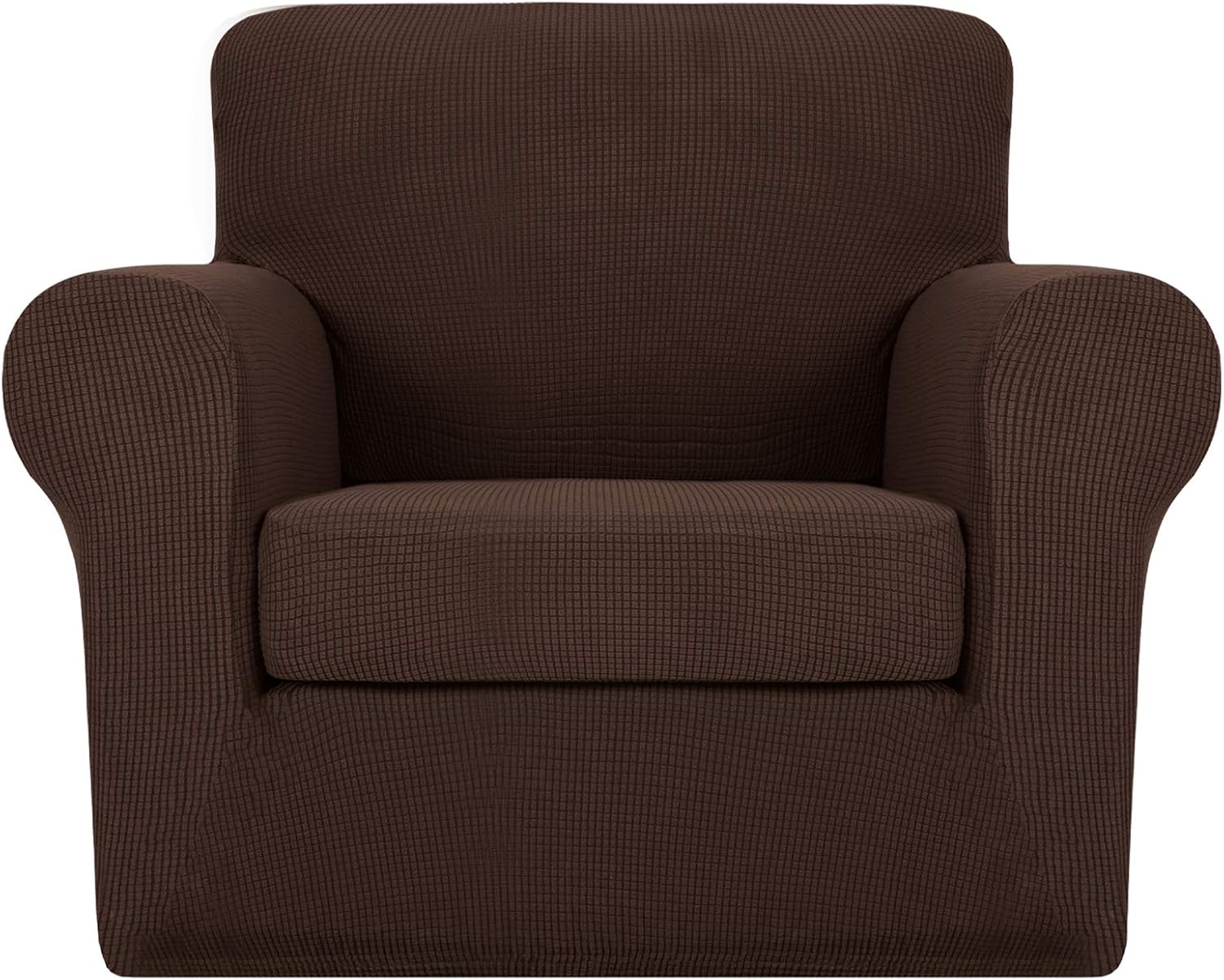 MAXIJIN 2 Piece Chair Slipcovers with Arms Super Stretch Chair Covers for Living Room Dogs Pet Proof Fitted Sofa Couch Protector Spandex Non Slip Armchair Slipcover Washable (Chair, Coffee)
