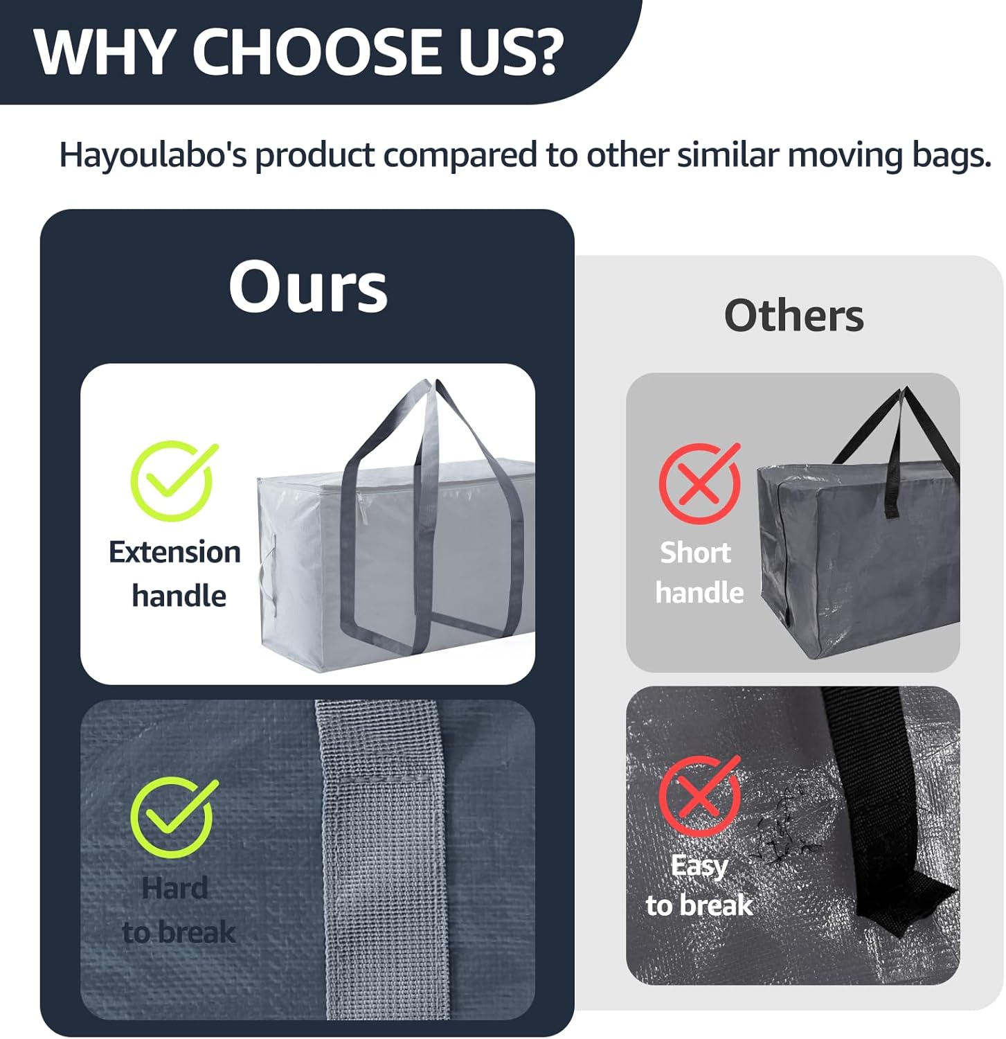 Moving Bags Heavy Duty Extra Large, Moving Boxes, Moving Supplies Essentials, Storage Bins with Lids, Plastic Packing Totes, Storage Bags for Clothes with Handles & Zippers(Grey, 10 Pack)