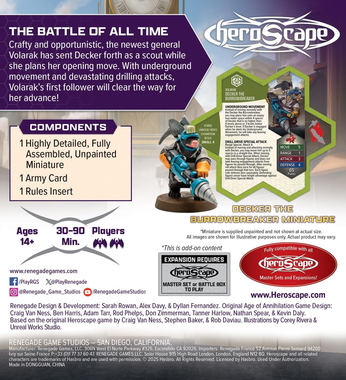 Renegade Heroscape: Decker The Burrowbreaker | Contains 1 Unpainted Miniature | Highly Detailed, Fully Assembled | Ages 14+