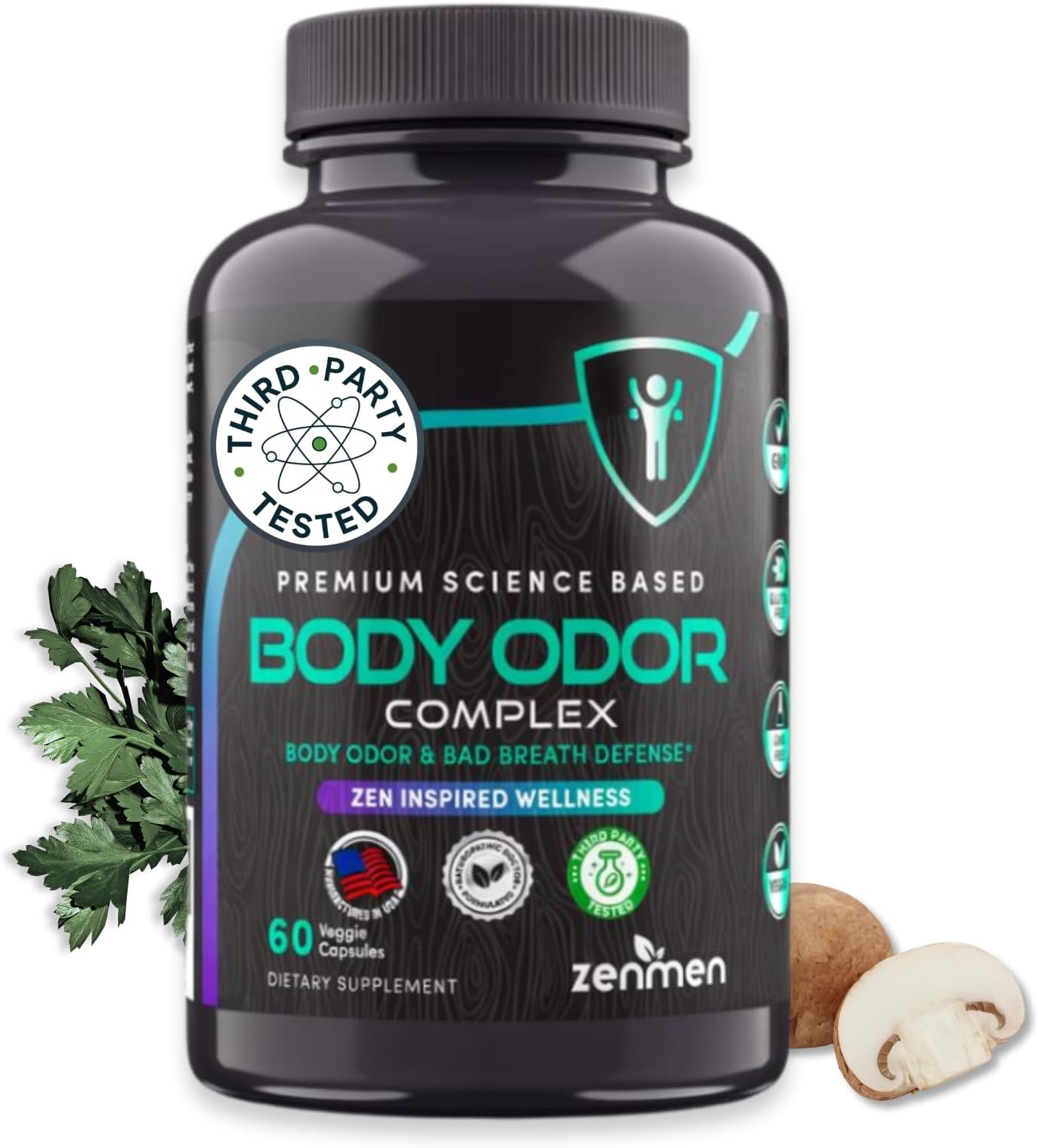 Zenmen Natural Body Odor Pills - Chlorophyll Capsules & Zinc - Internal Deodorant Supplement for Men & Women - Supports Whole Body Freshness & Digestive Comfort - 60 Veggie Capsules Made in USA