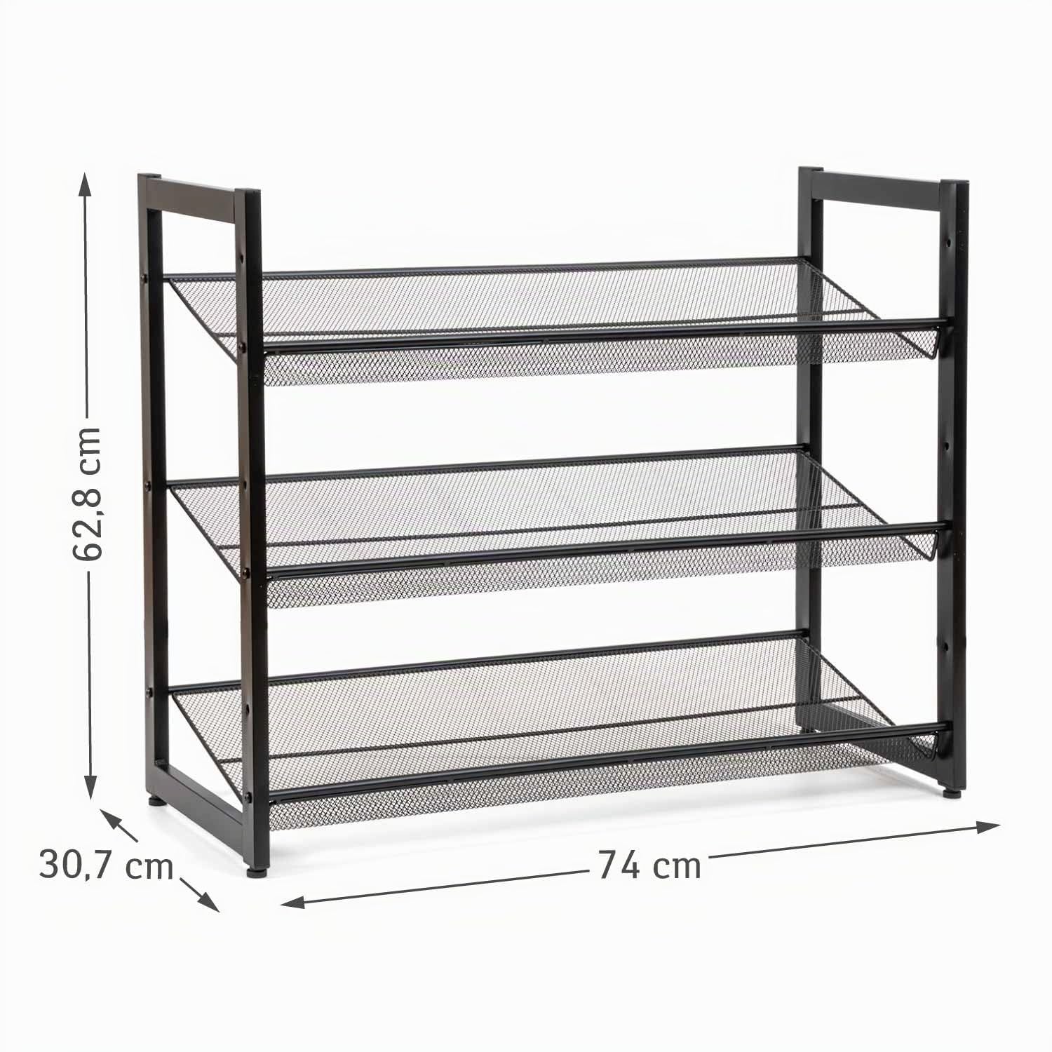 Tatkraft Willis - Schuhregal Metall, 3 Ablagen, für 10 Paar, Schwarz | Schuhregal Schmal, 74X62,8x30,7 cm, für Flur und Garderobe, Stapelbar 3 oder 1x3 Ablagen, Platzsparender, bis 30 kg