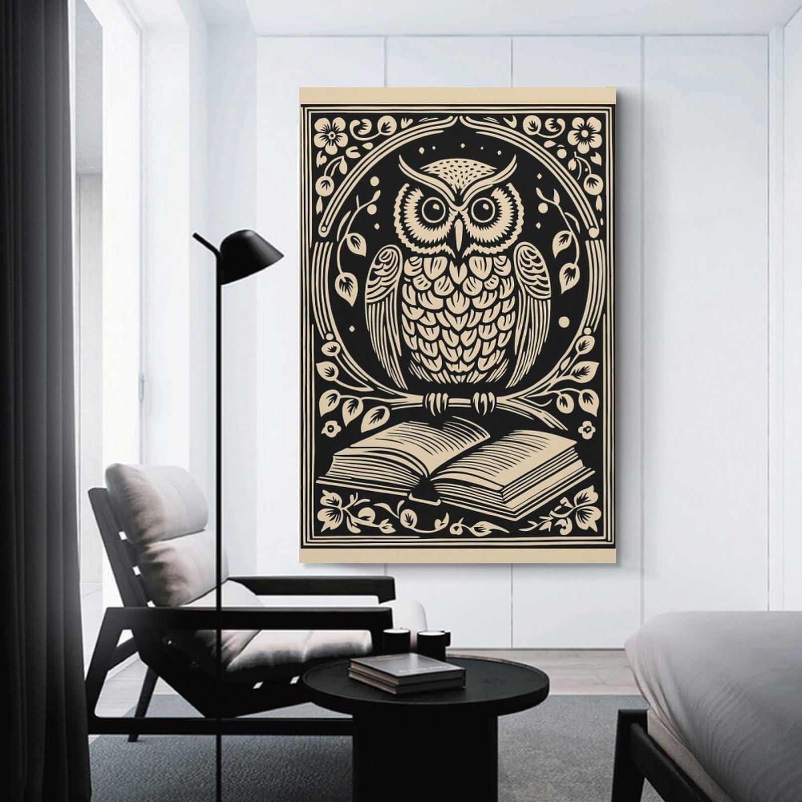 Junmoney Decorative Canvas Print Owl on A Book, 20x30inch(50x75cm), for Entrance Walls, Hall Decor Or Foyers, A Stylish Accent for Home Entrances