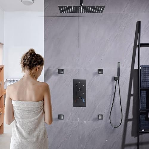 Miniatura 2 de Sistema de ducha de lluvia con chorros corporales cabezal de lluvia de montaje en techo de 12 pulgadas y rociador de mano, juegos de grifos