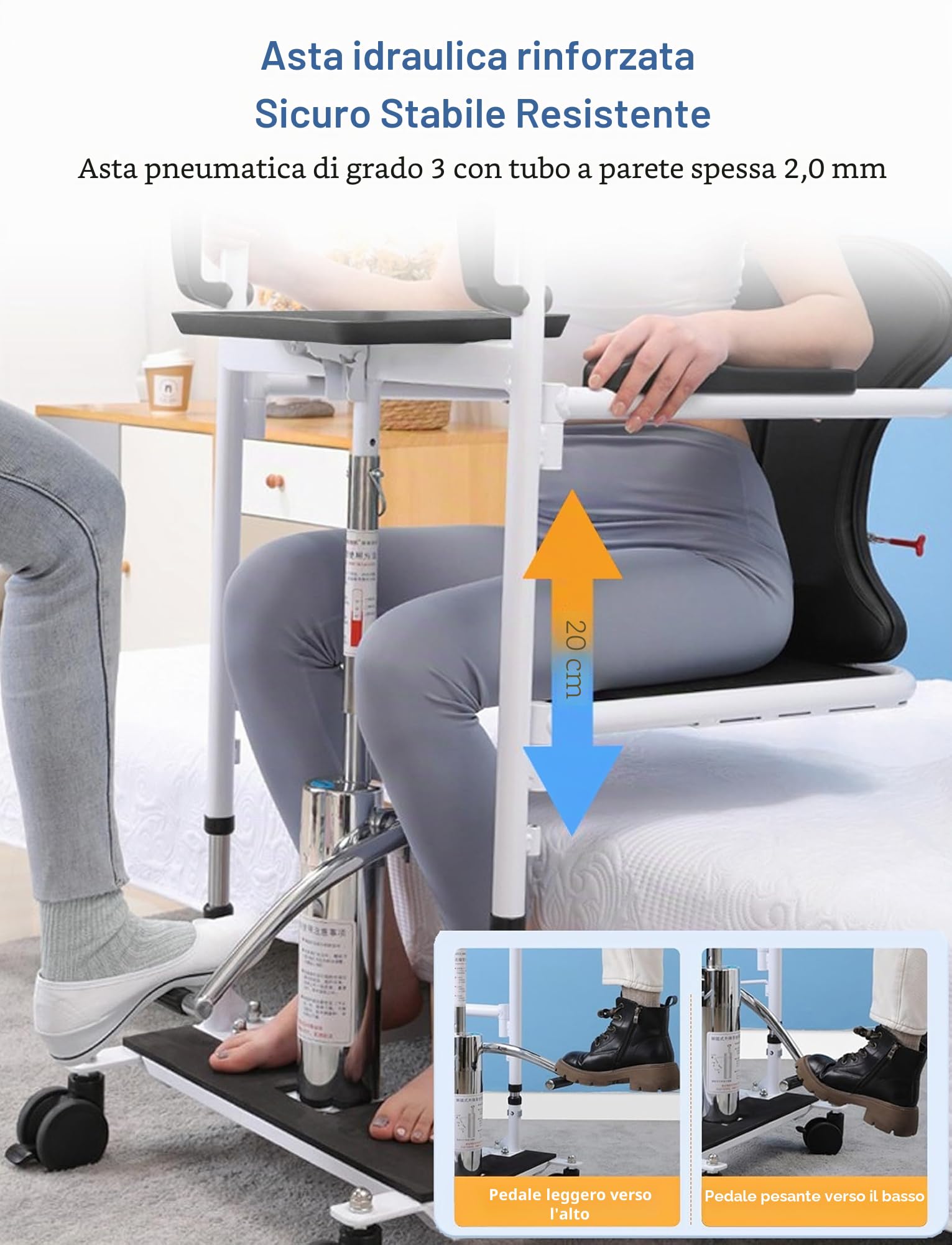 BOTOWI Sollevatore Idraulico per Pazienti, Sollevatore 5 in 1 per Trasferimento Completo del Paziente per Sollevamento del Pavimento, Letto Basso, Sedia con Sedile Diviso a 180°